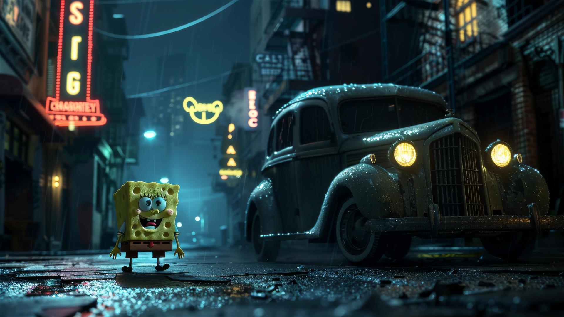 SpongeBob in 1940s noir movie style