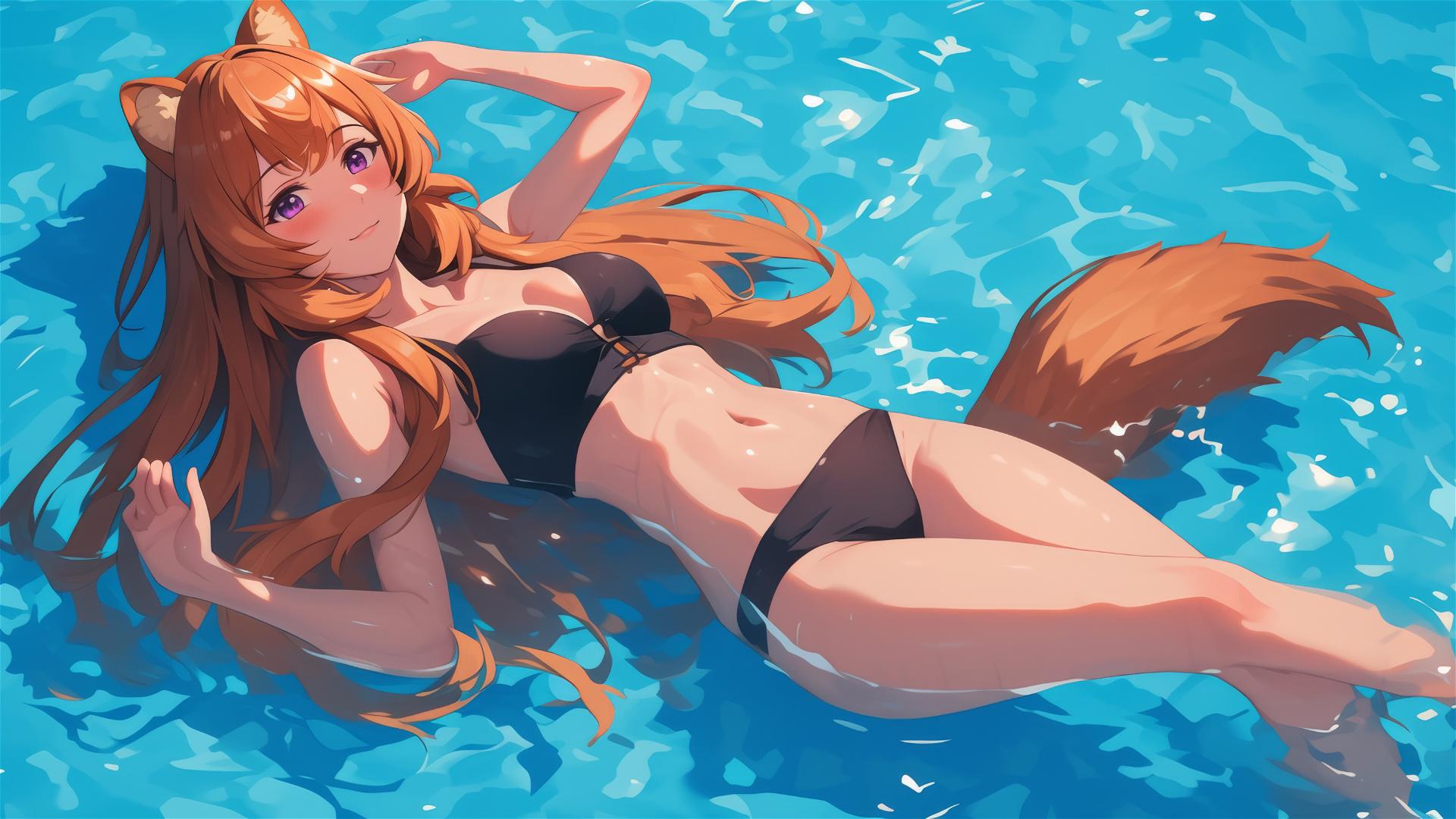 Raphtalia swimming under moonlight