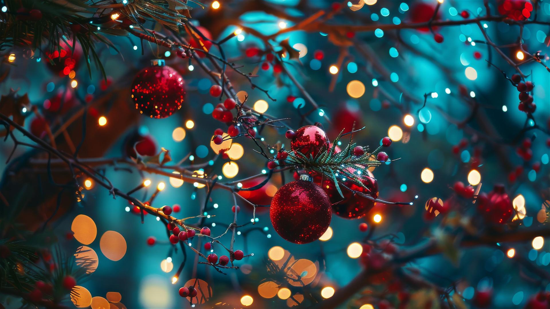 Aesthetic Christmas background with festive elements in 4K resolution.