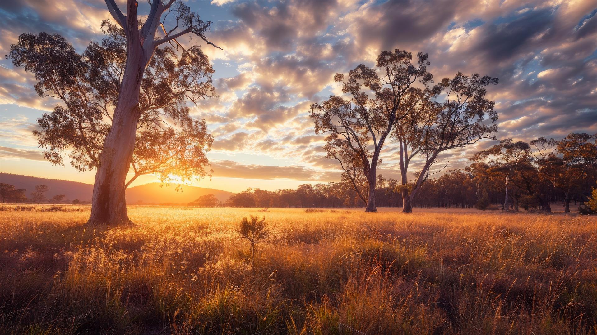 Outback Australia plains with Red Gums in NSW