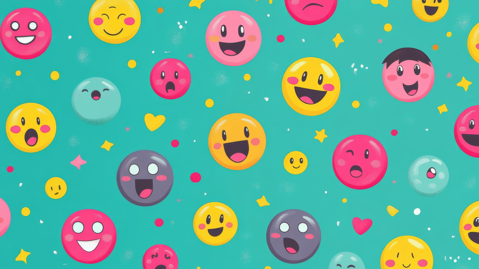 preppy wallpaper with colorful cartoon emoticons on teal background