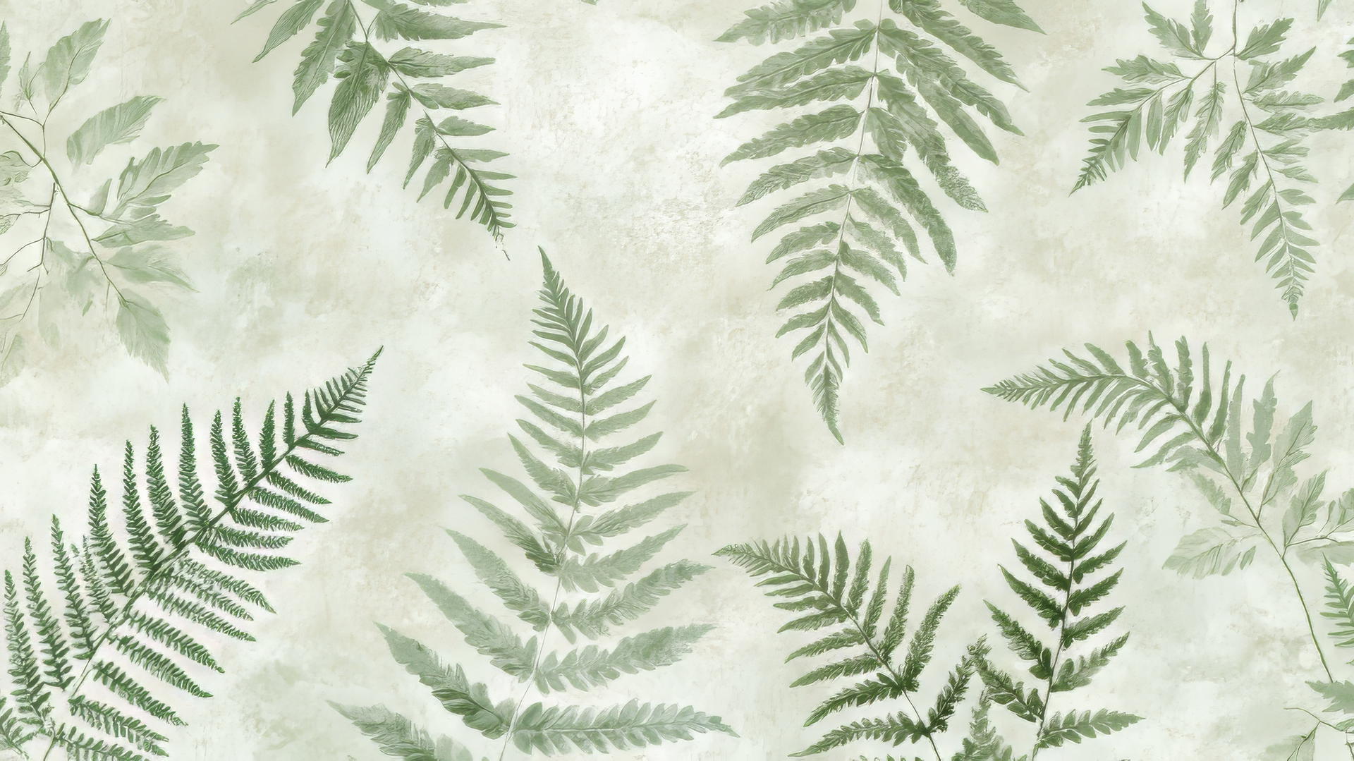 sage green aesthetic wallpaper with fern leaves on a light textured background