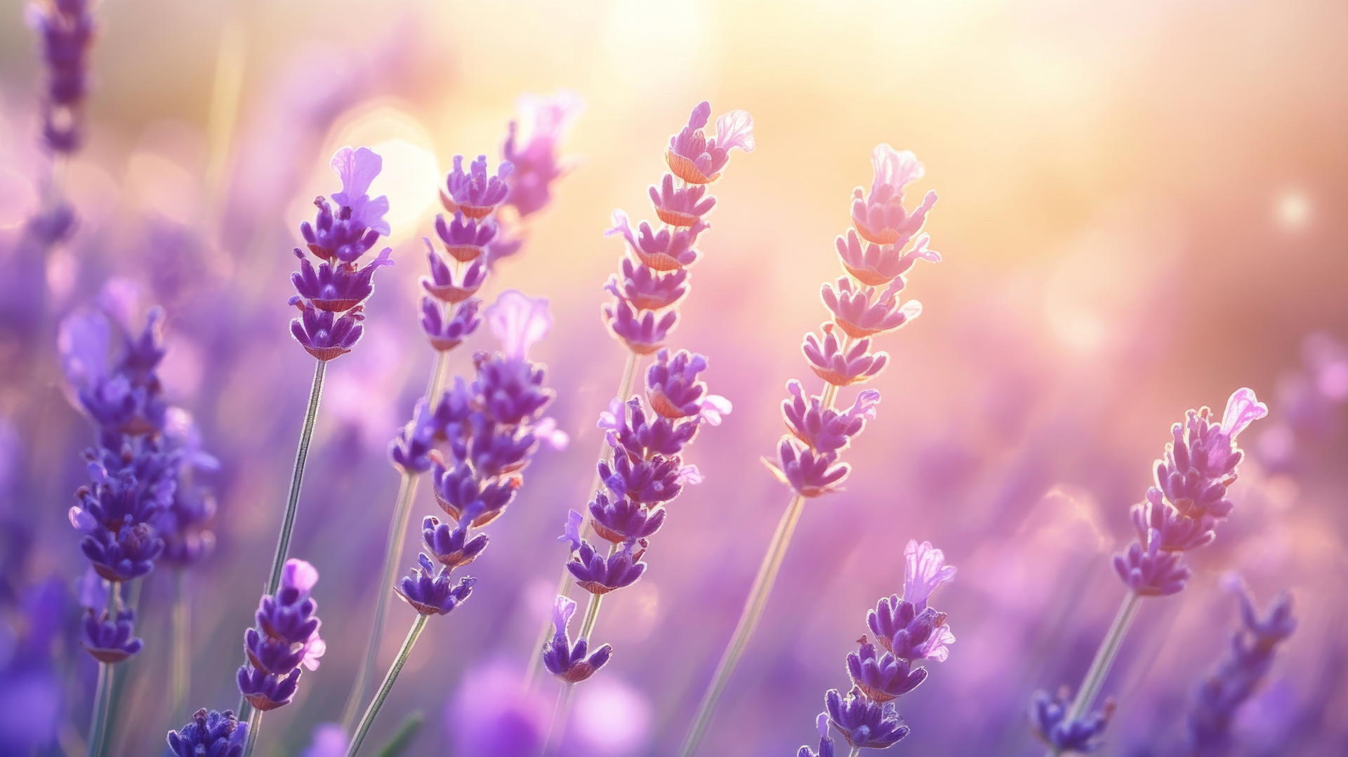Flower nature wallpaper with a field of blooming lavender in soft purple hues