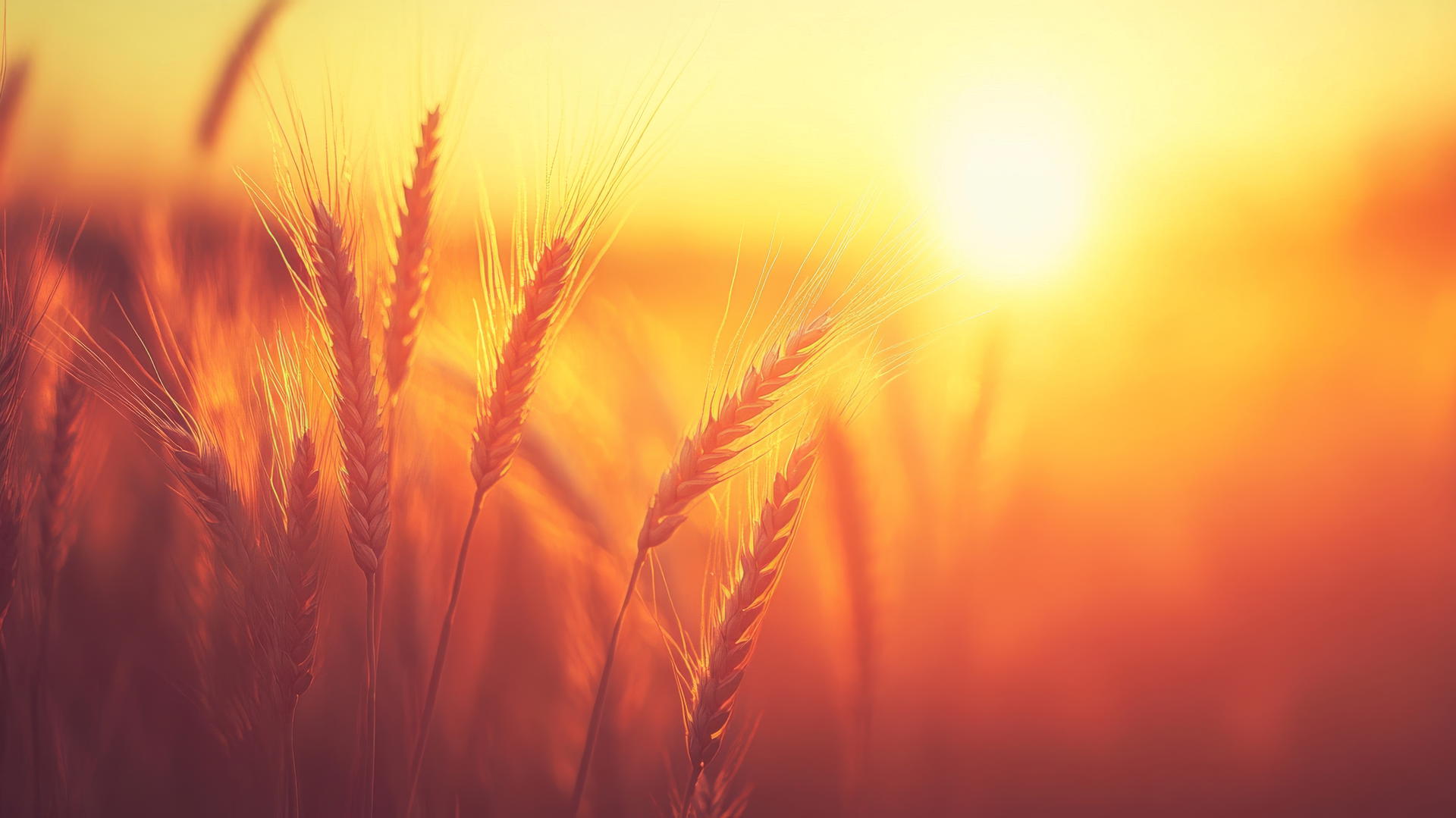 nature aesthetic wallpaper with golden wheat field at sunset
