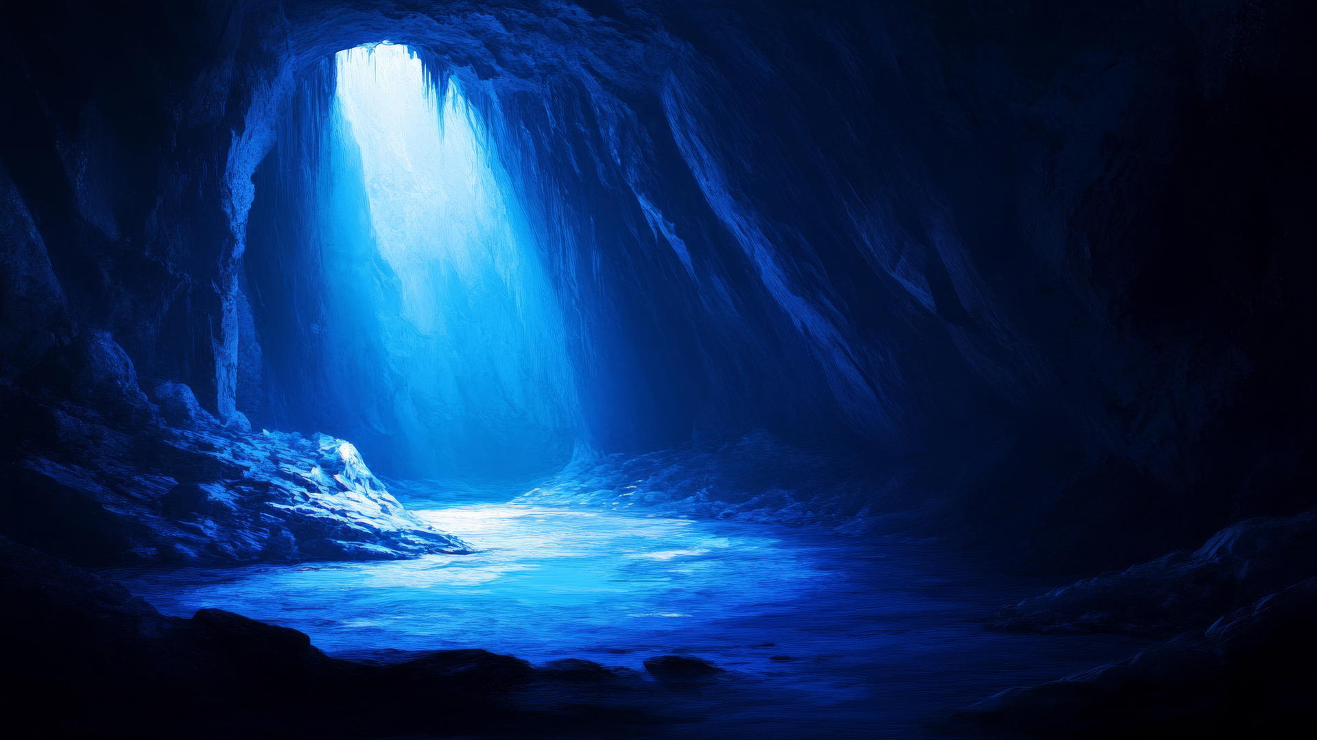 dark blue wallpaper featuring a mysterious cave entrance with subtle textures
