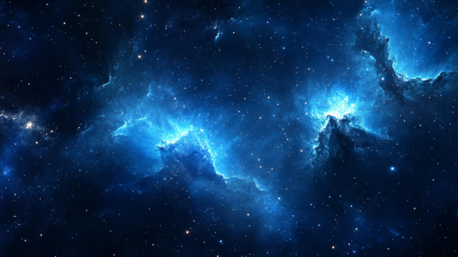 Navy blue wallpaper with deep space scene, nebulae, stars, and cosmic dust