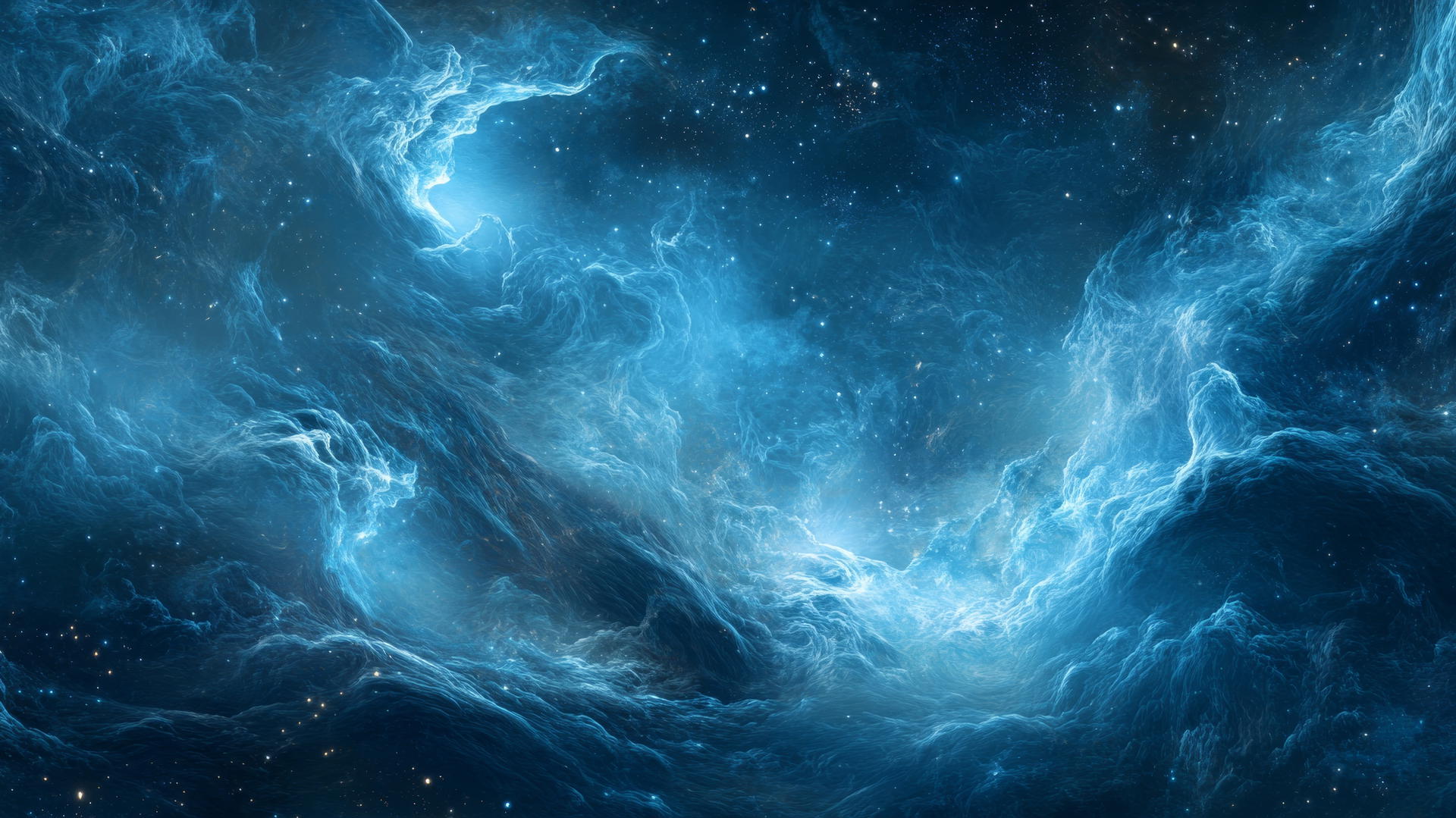 aesthetic wallpaper blue with celestial mist and twinkling stars