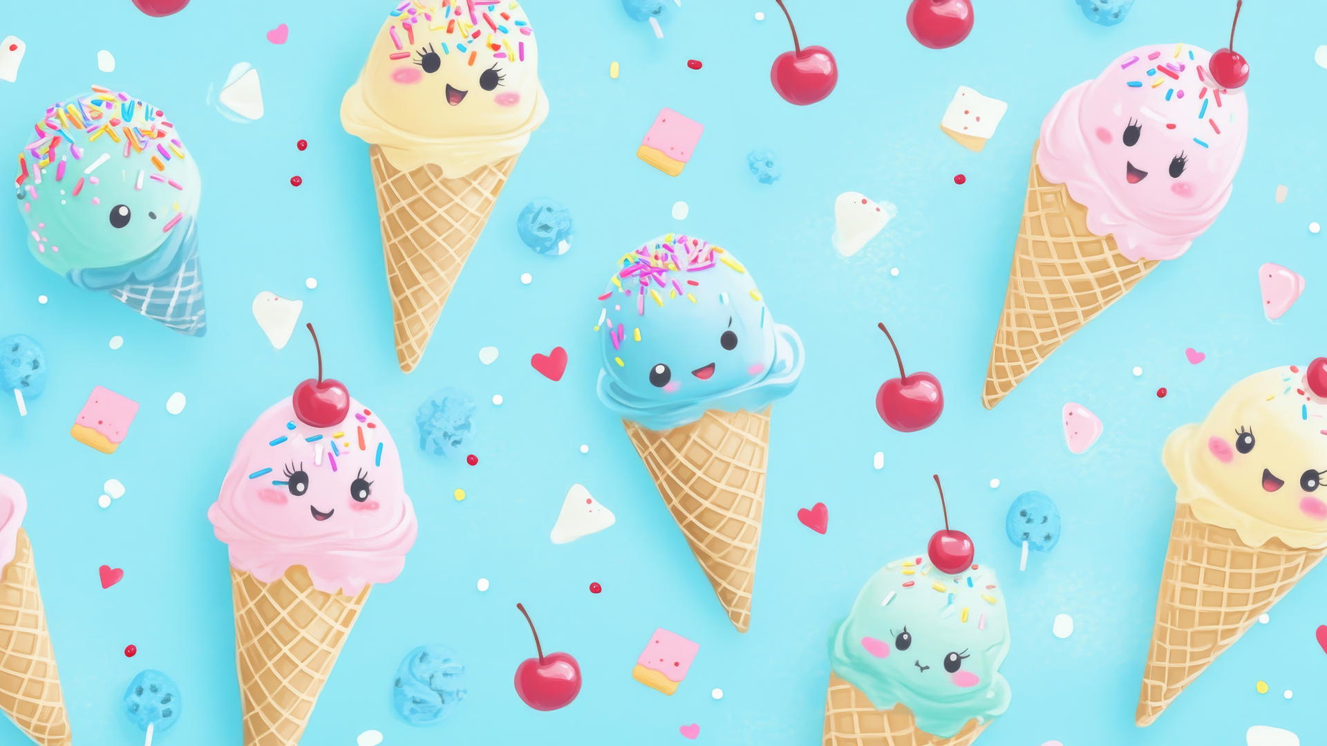 Cute blue wallpaper with cartoon ice cream cones