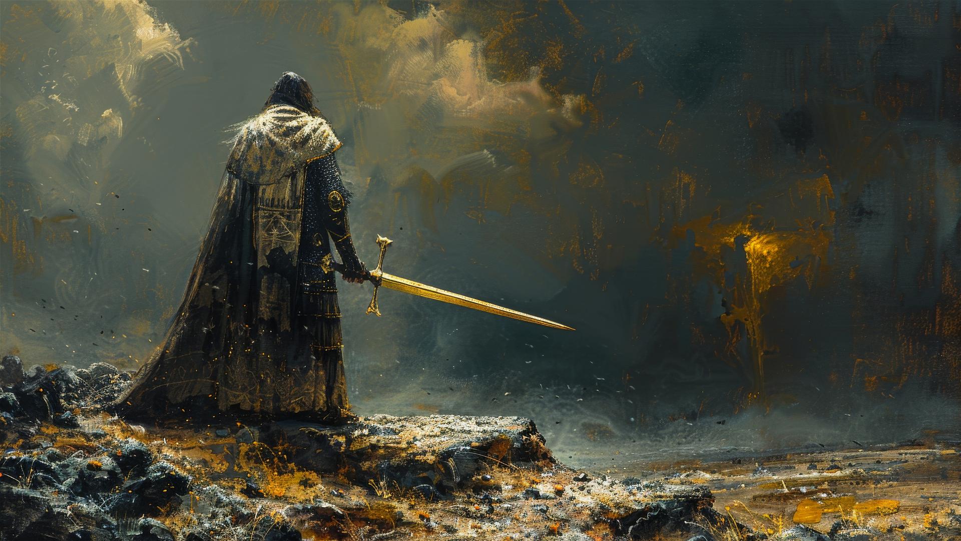 Celtic sword painting inspired by Friedrich, Alm, Duncanson.