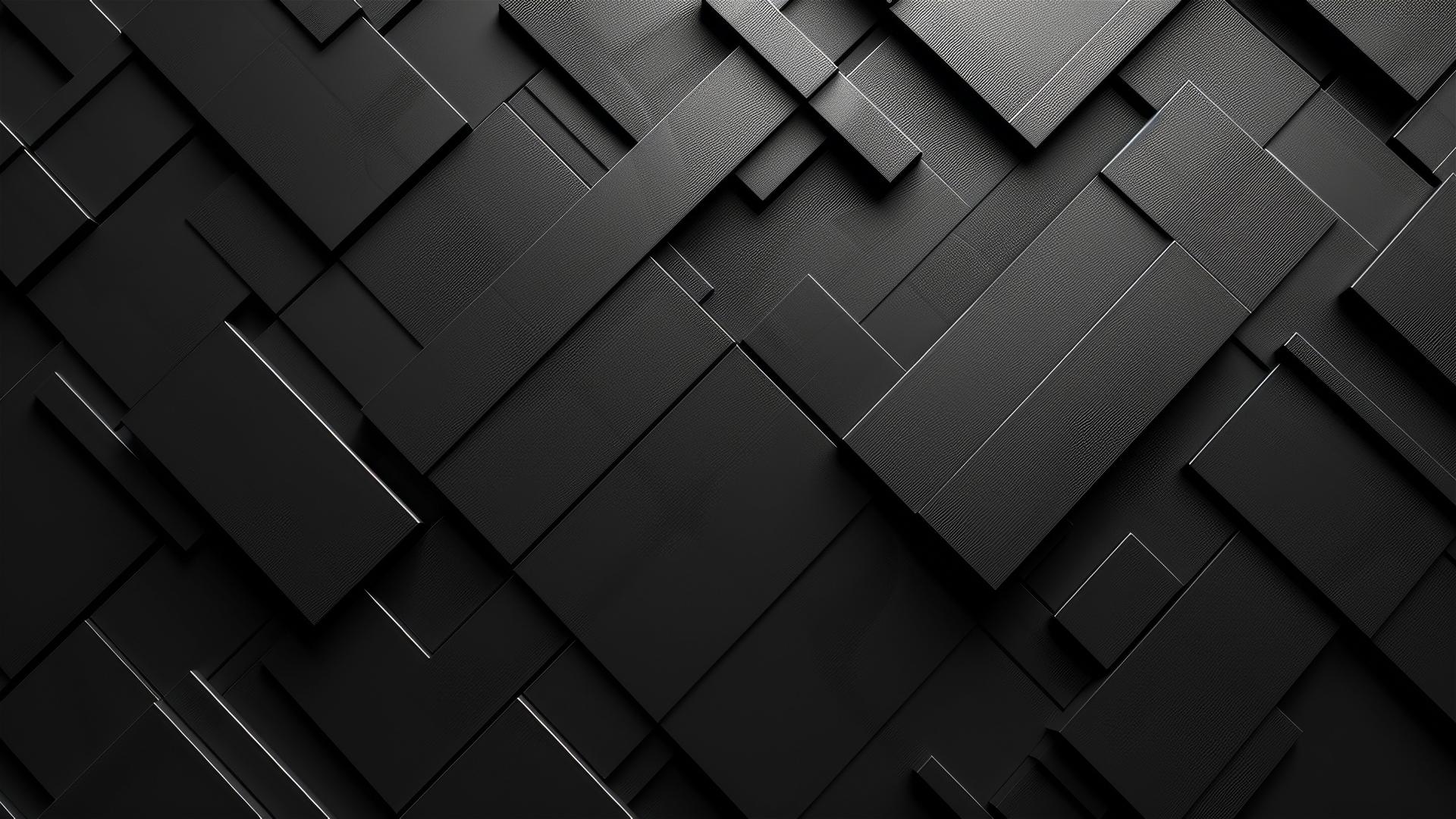 Black and white abstract design with symmetrical parallelogram tiles and focused lighting on the bottom right.