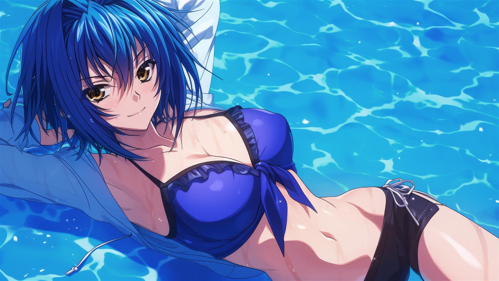 Xenovia from High School DxD swimming leisurely in moonlit pool