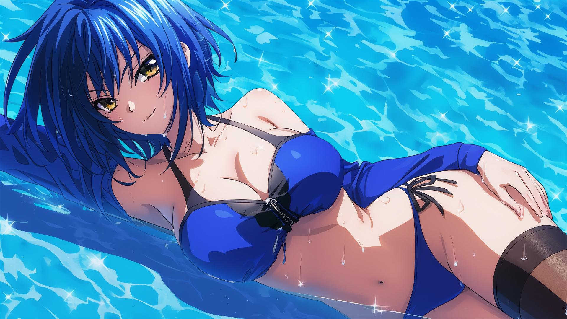 Xenovia from High School DxD swimming in moonlit pool