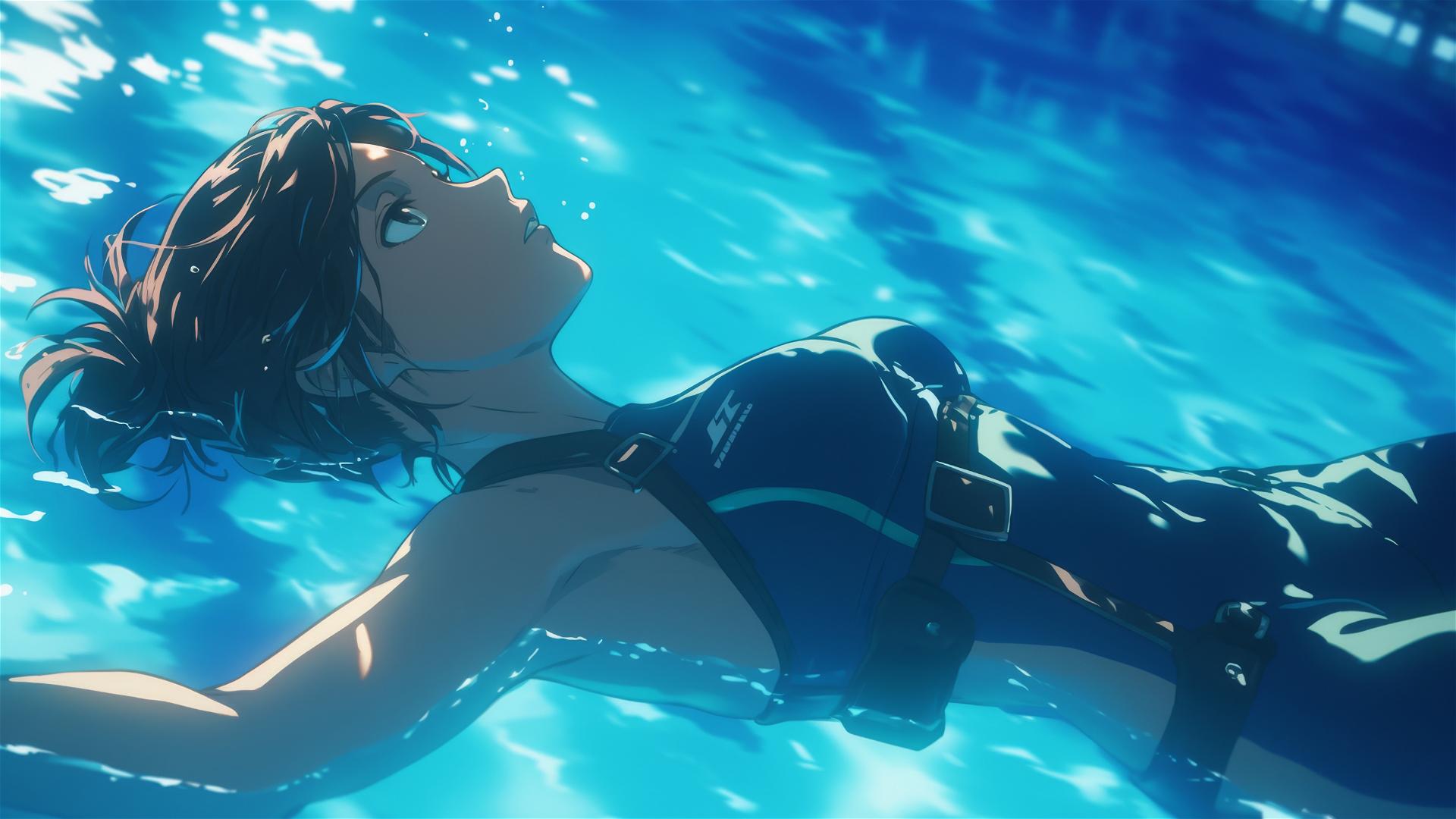Sasha Blouse from Attack on Titan swimming under moonlight