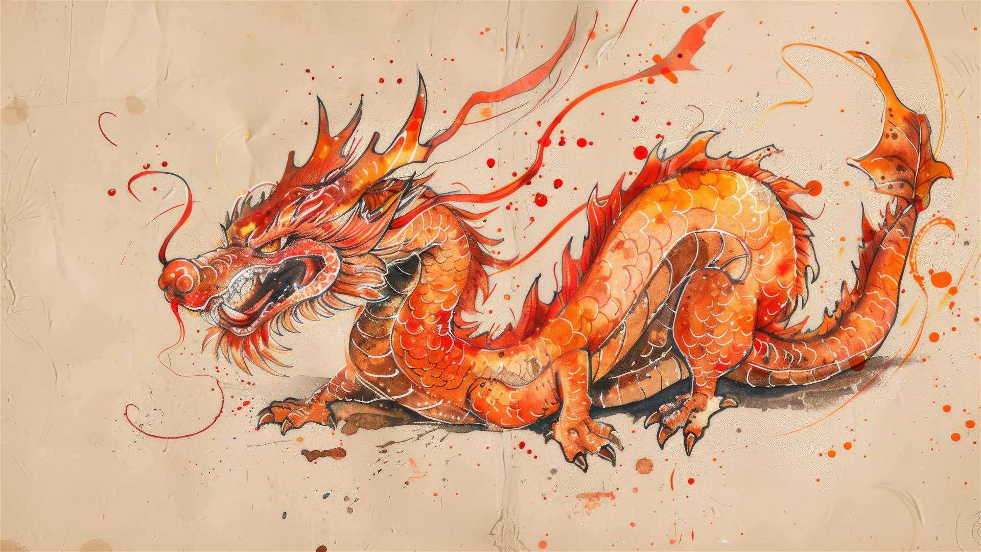 Hand-drawn Chinese dragon in children's drawing style