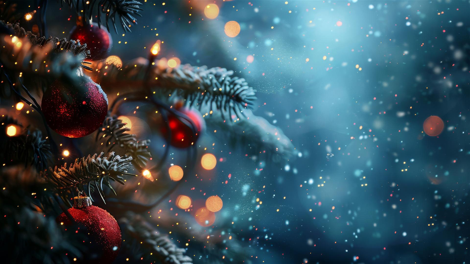 Festive Christmas background with holiday decorations.
