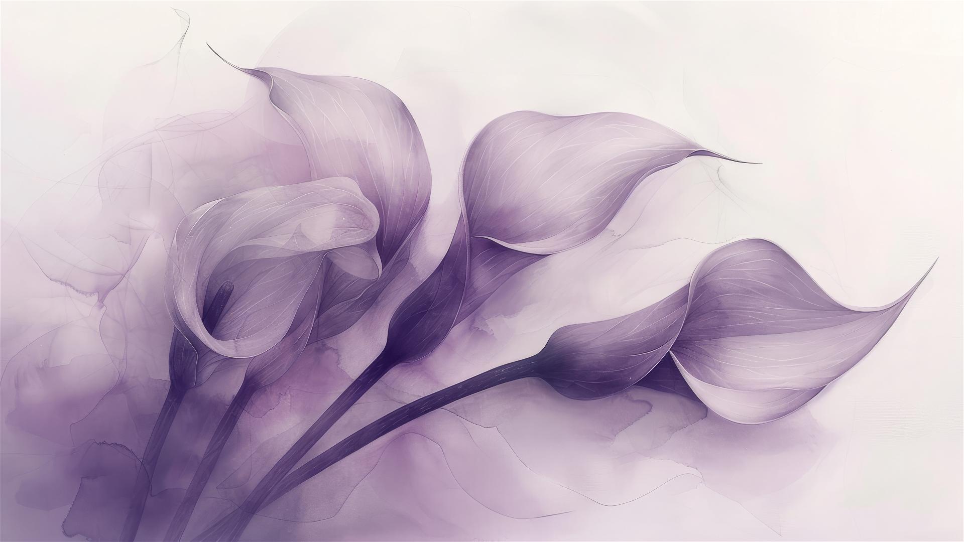 Chinese Callalily flower on white background with dark purple tones