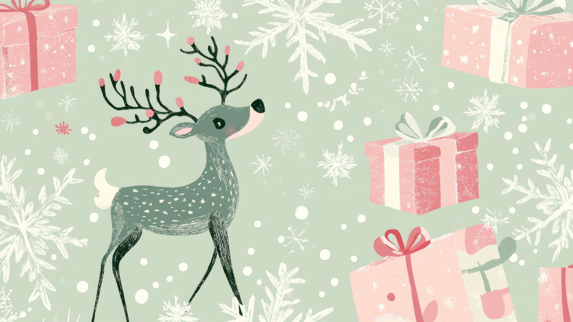 Cute Christmas wallpaper preppy with reindeer and snowflakes in pastels