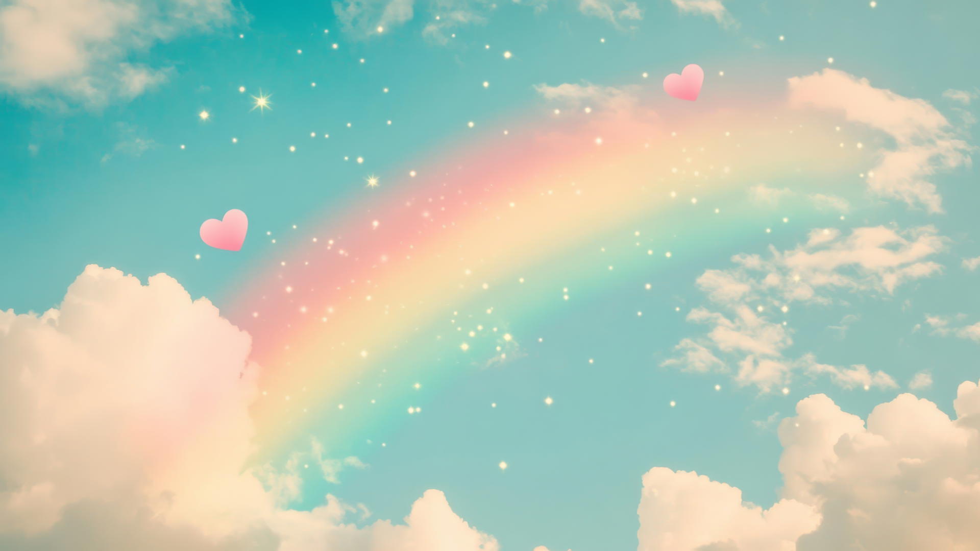 Popular cute wallpapers for girls with pastel rainbow, clouds, stars, and hearts
