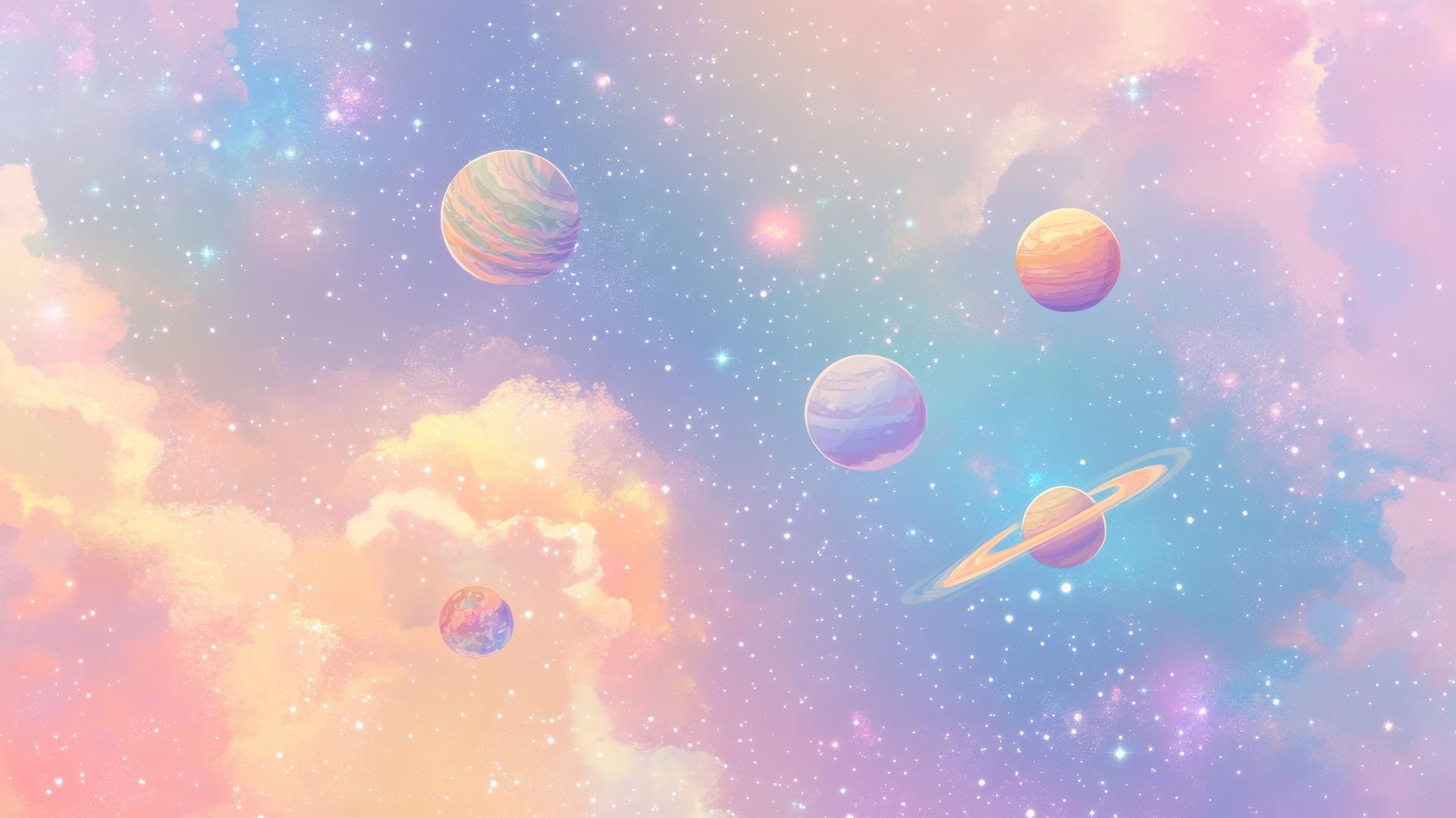 cute wallpapers for girls aesthetic featuring pastel-colored galaxy with cartoon planets and stars