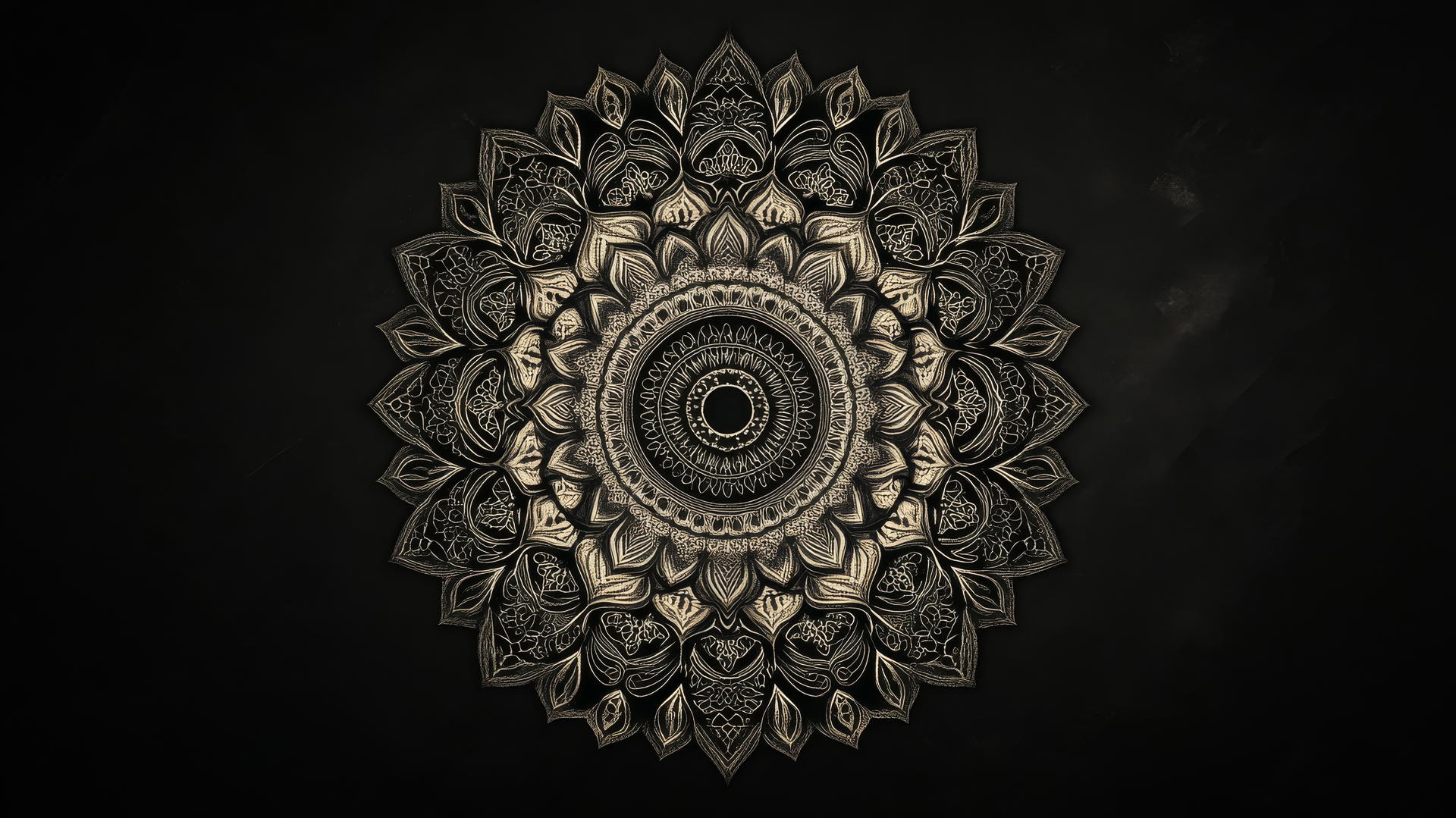 black aesthetic wallpaper with intricate mandala design on black background