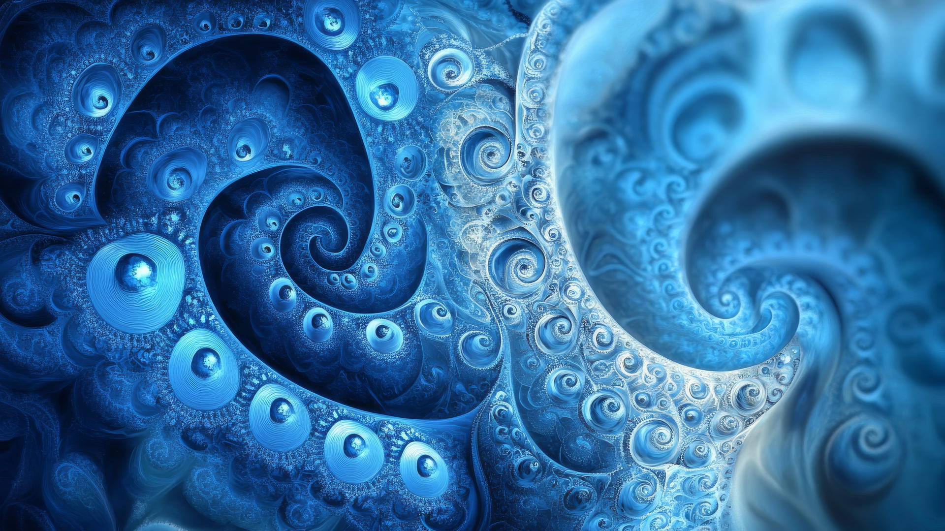 Aesthetic wallpaper blue featuring intricate digital fractal art with swirling patterns