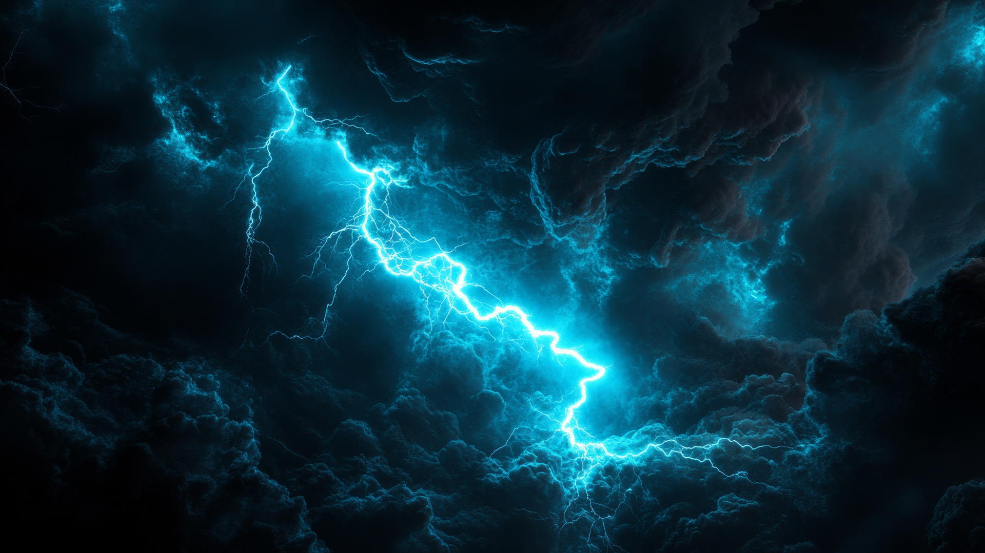 black and blue wallpaper with neon blue lightning bolt across dark black sky