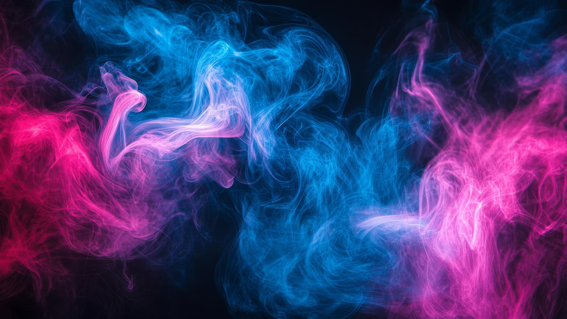 pink and blue wallpaper with abstract swirls of smoke against black background