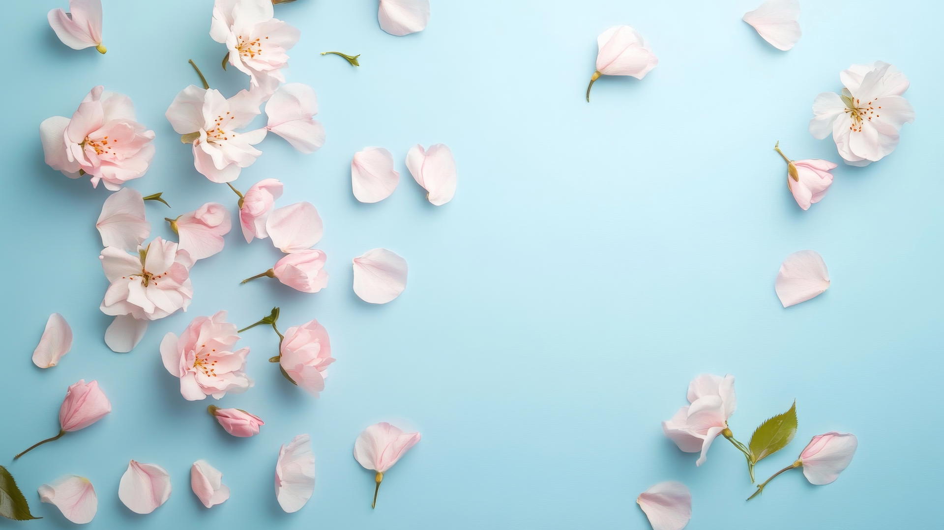 Minimalist floral spring background wallpaper with delicate petals on pastel.