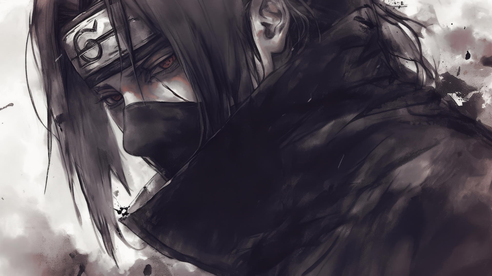 charcoal Itachi Uchiha drawing with soft shading and smudging