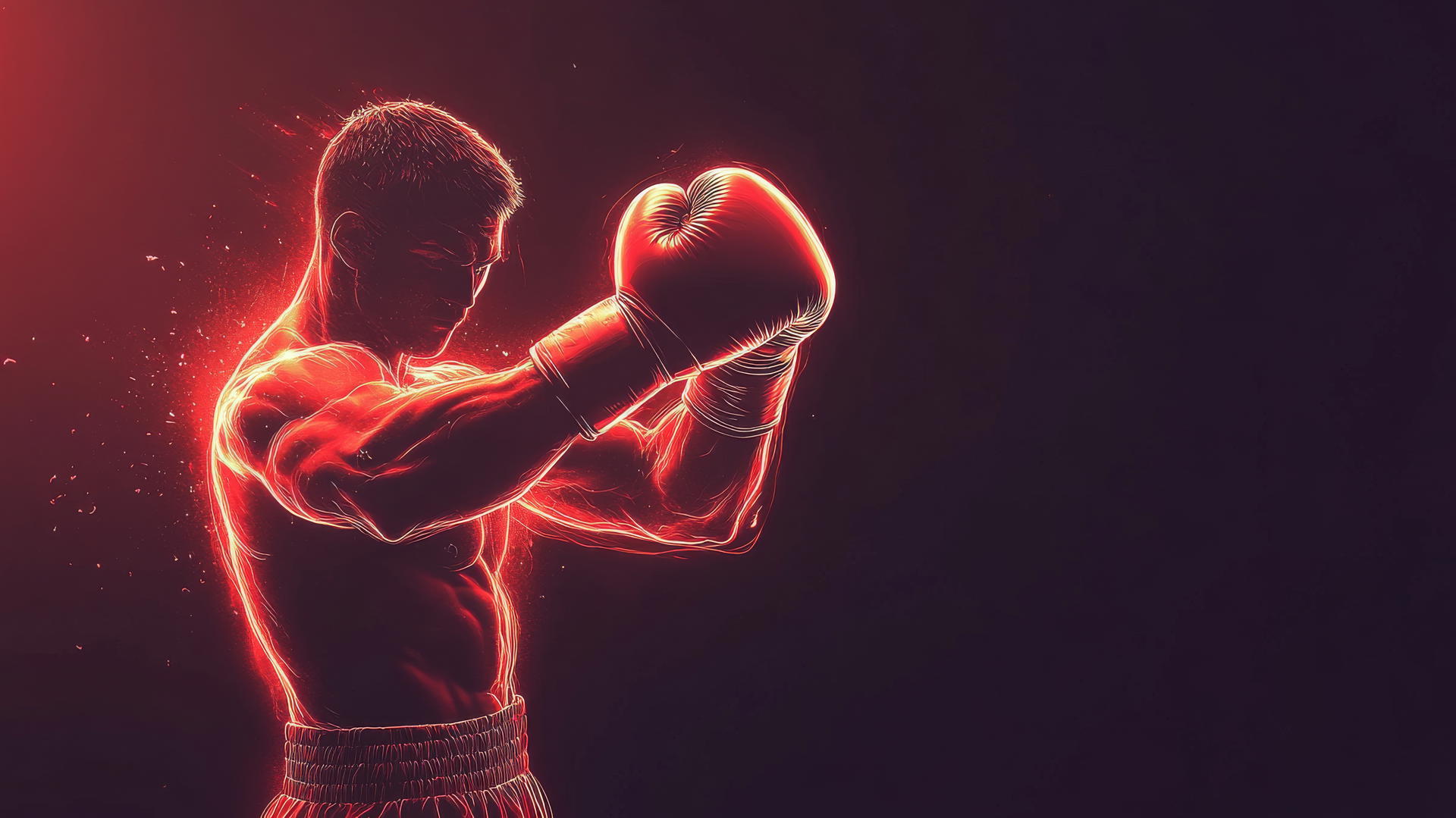 Minimalist boxer throwing punch, glowing glove motion.