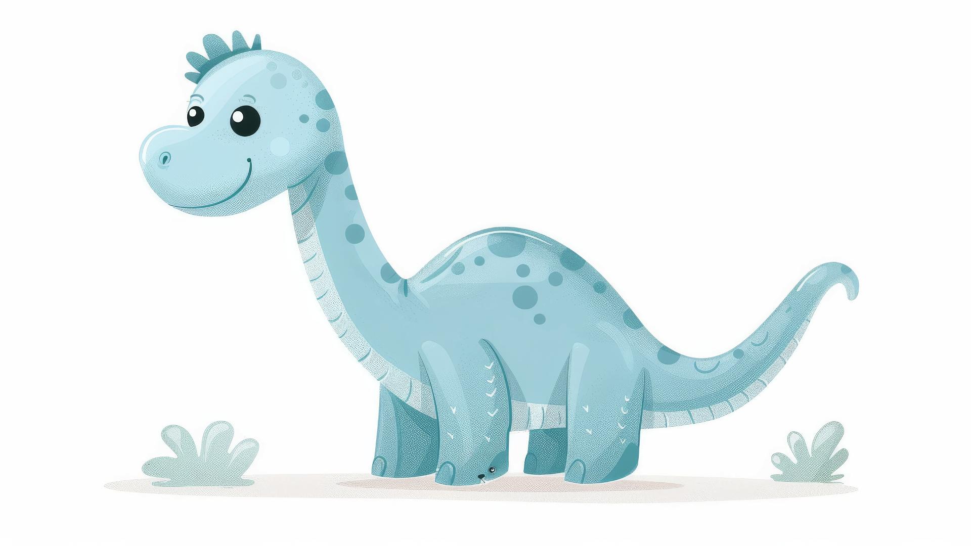 Cute light blue dinosaur with a big head on white background