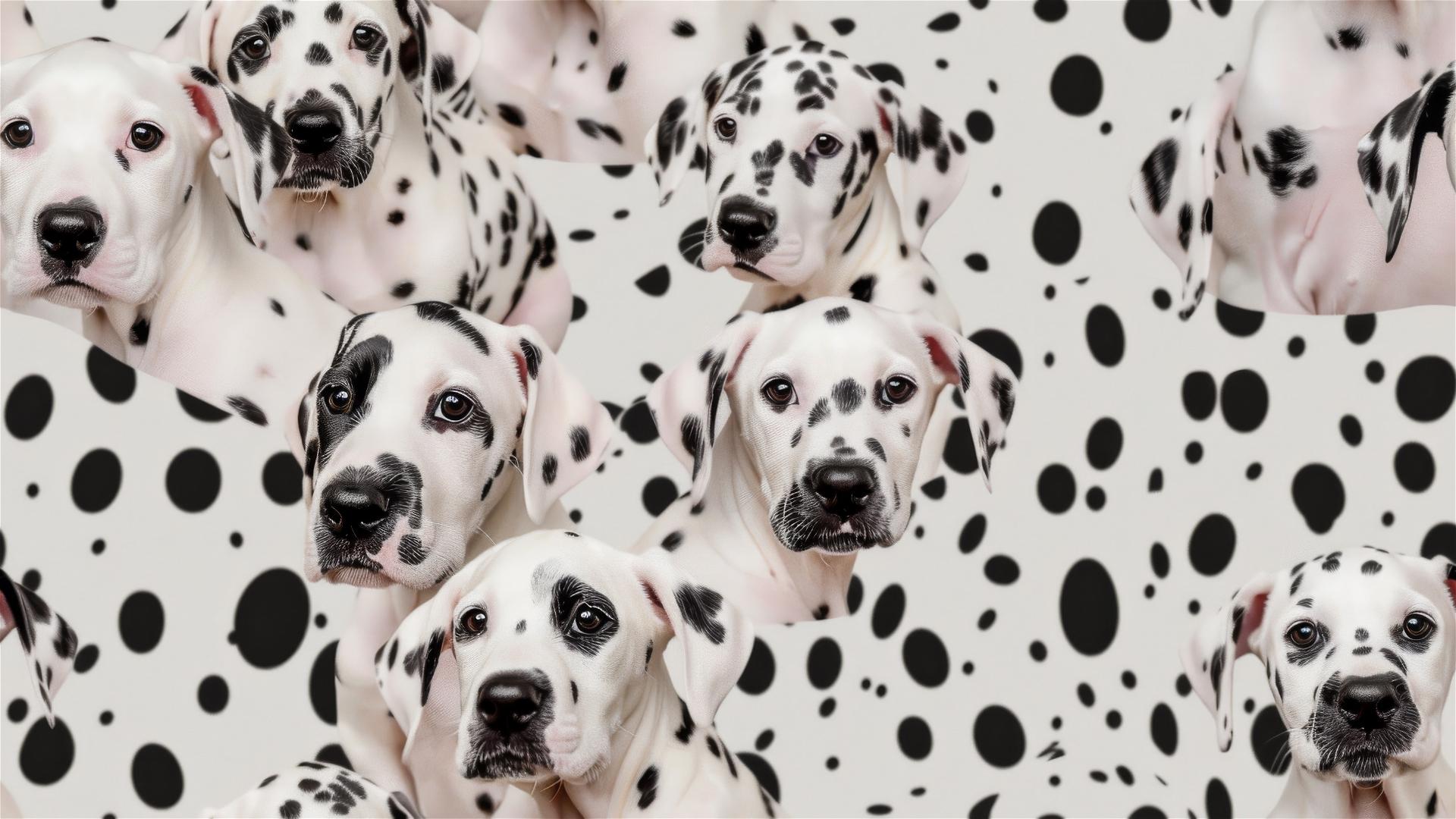 Dalmatian puppies camouflaged in their spotty background