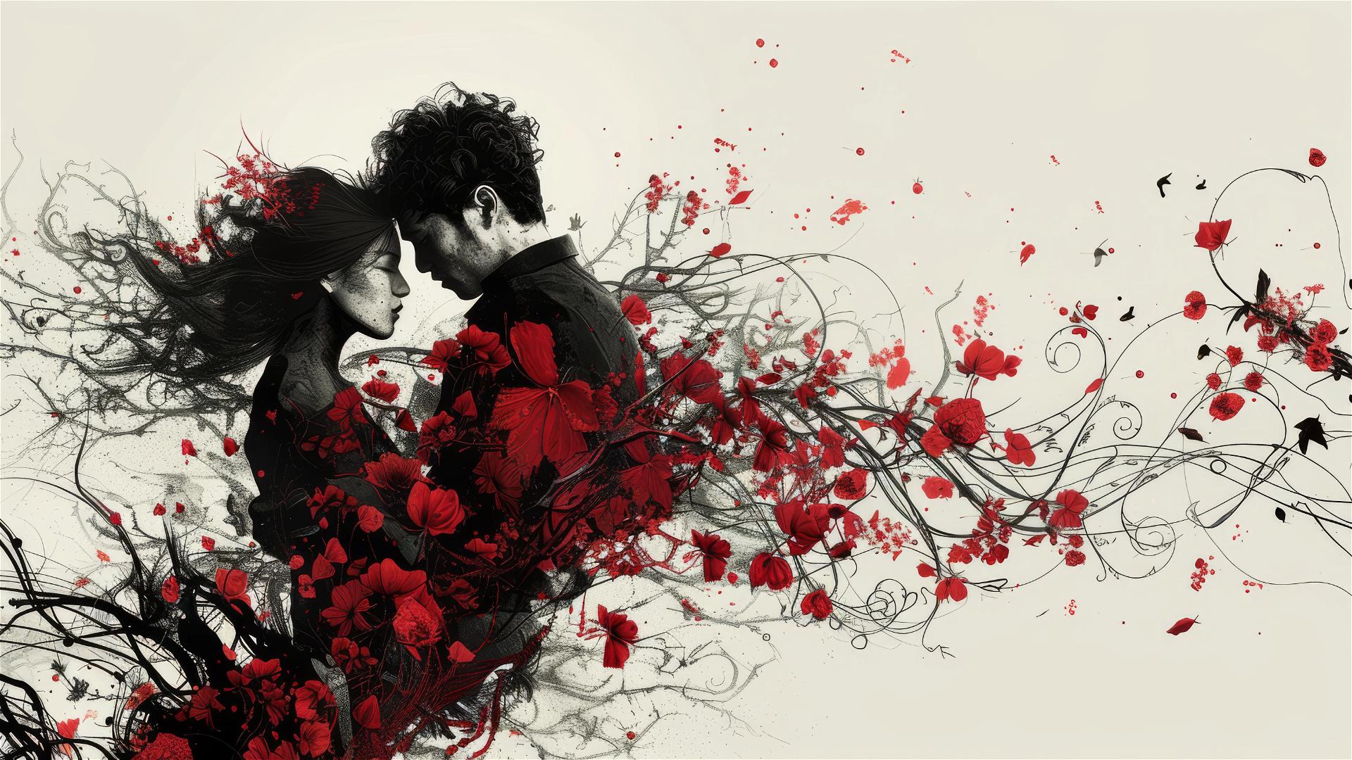 Artistic depiction of love's journey, blending realism and abstract.