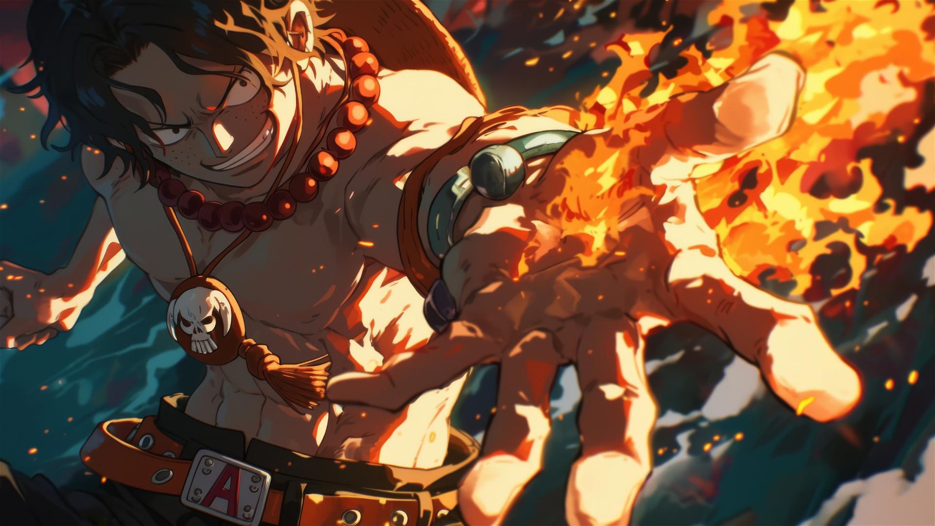 Ace from One Piece with fire forming between his hands