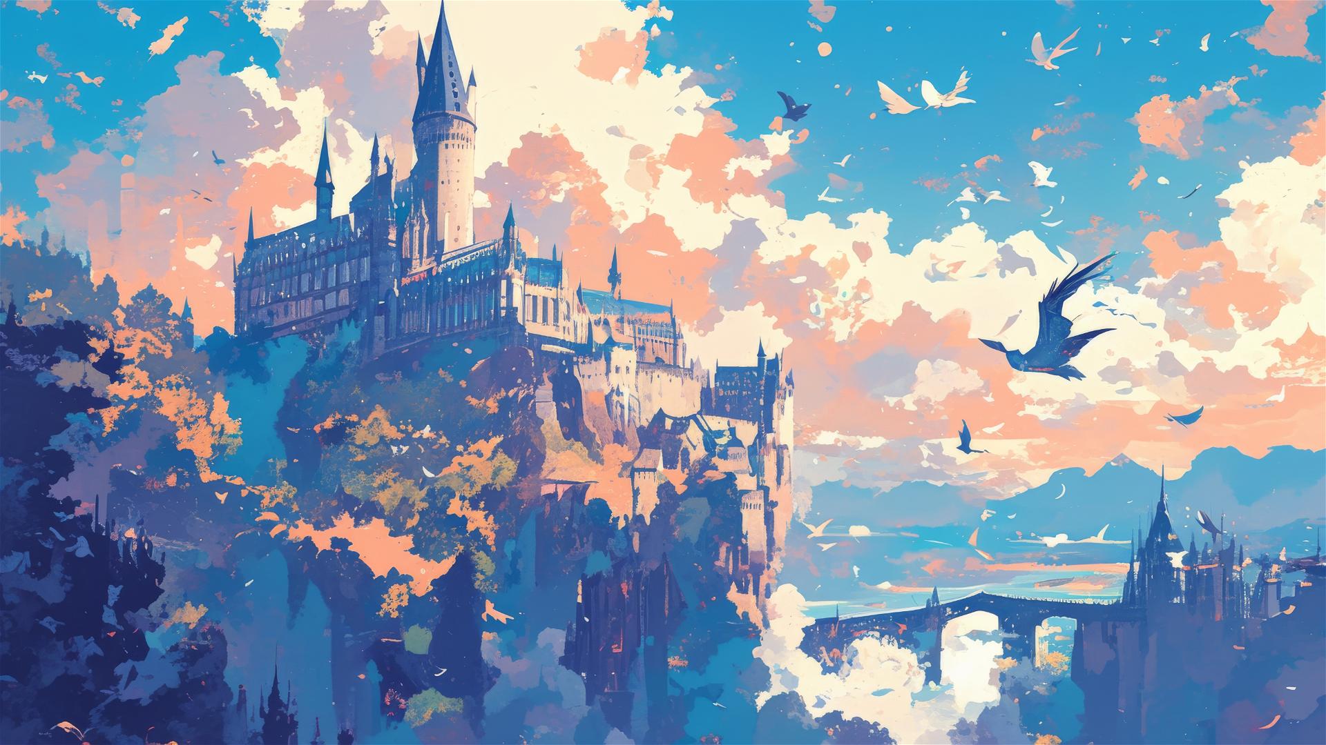 Ghibli-inspired Hogwarts illustration