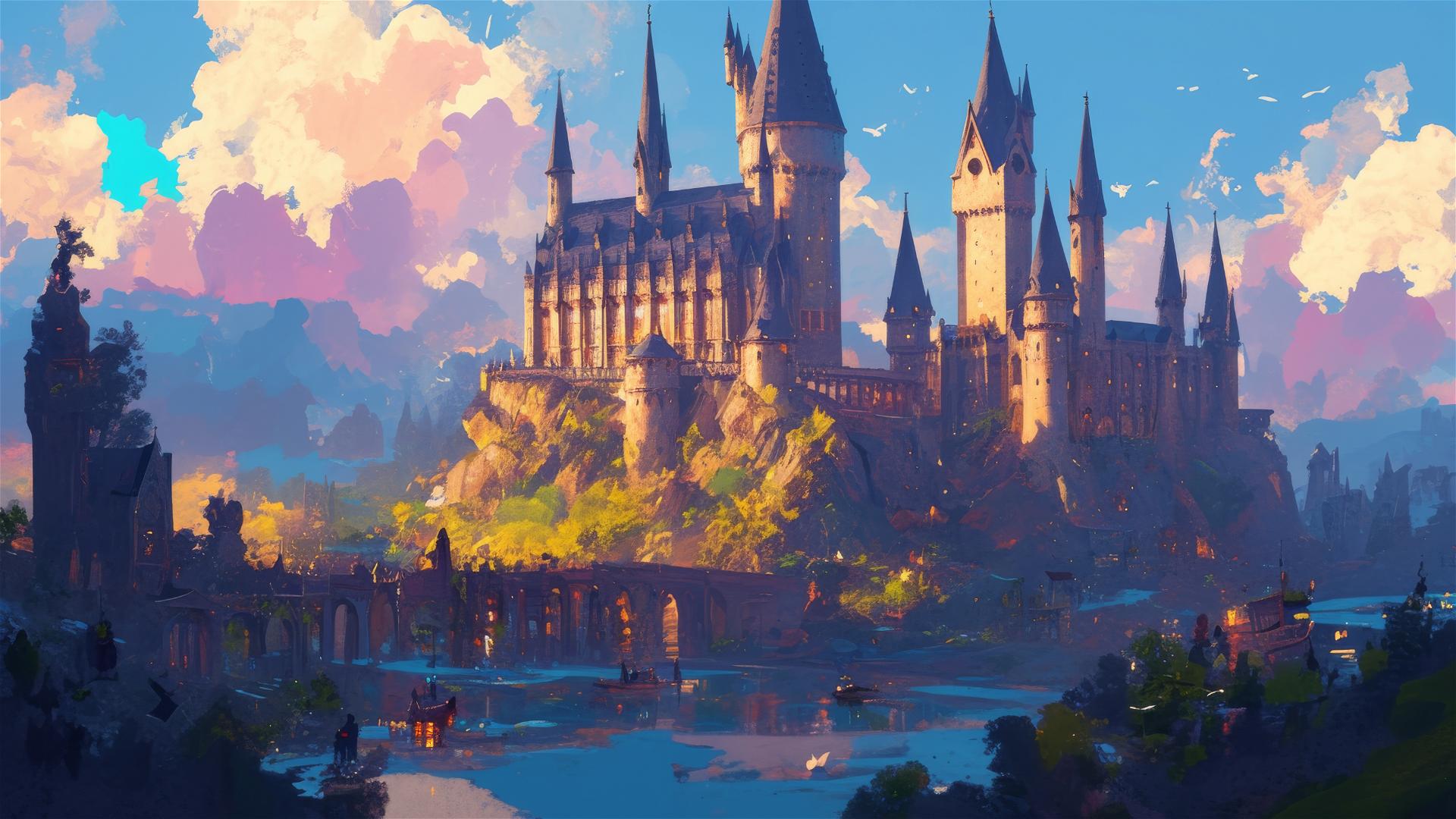 Artistic illustration of Hogwarts School of Witchcraft and Wizardry