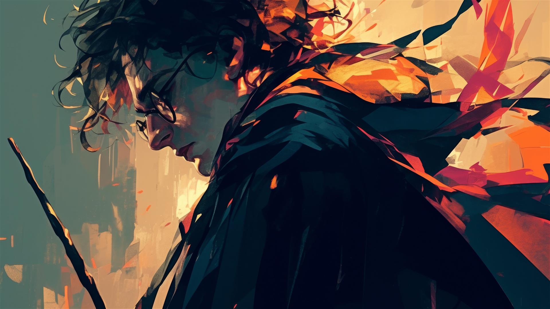 Artistic Harry Potter in spotlight on dark background