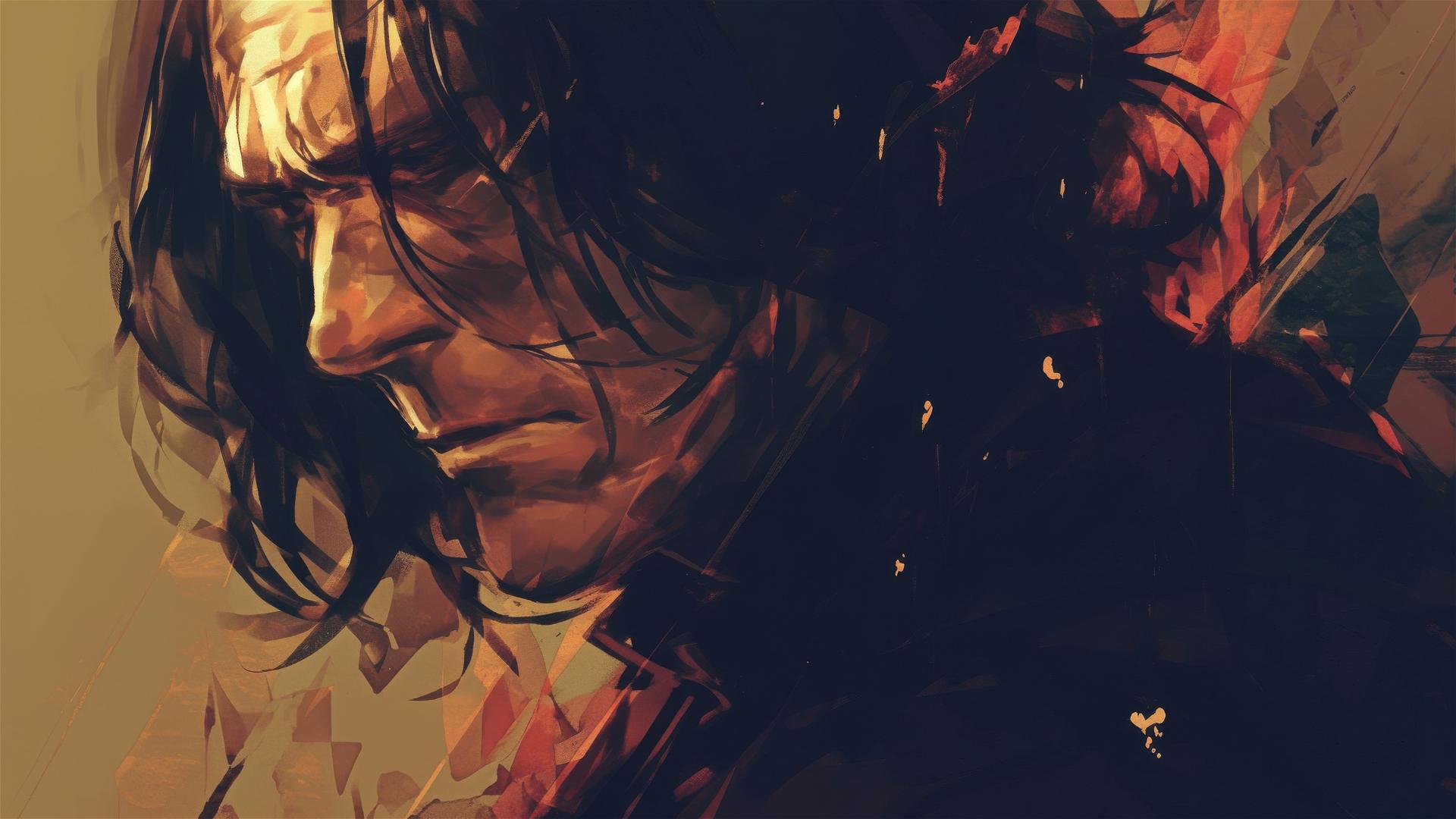 Professor Snape from Harry Potter in spotlight on dark background