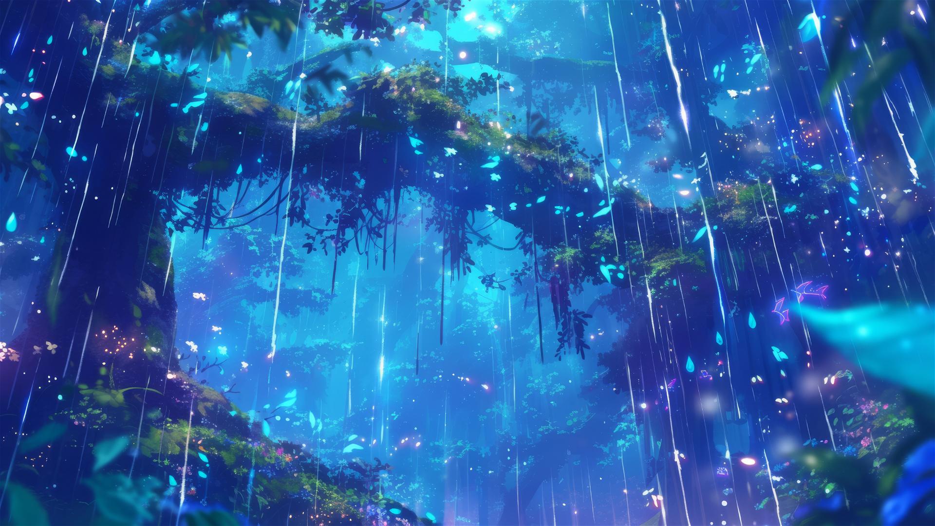 Holographic rain with 3D flora and fauna images in the air