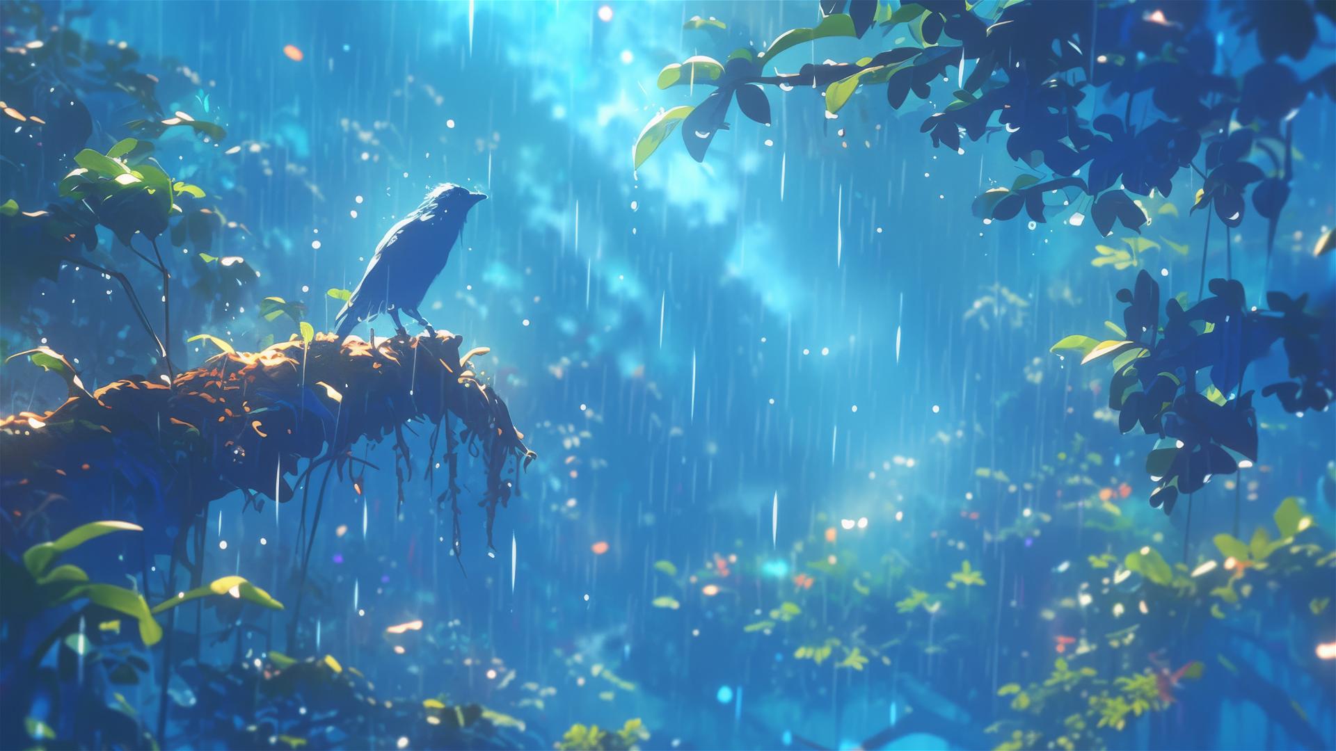 3D holographic rain displaying native flora and fauna