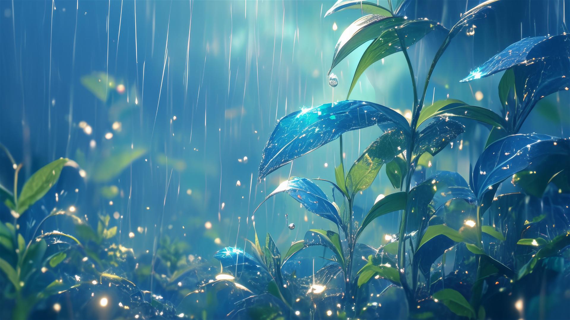 3D holographic rain with native flora and fauna