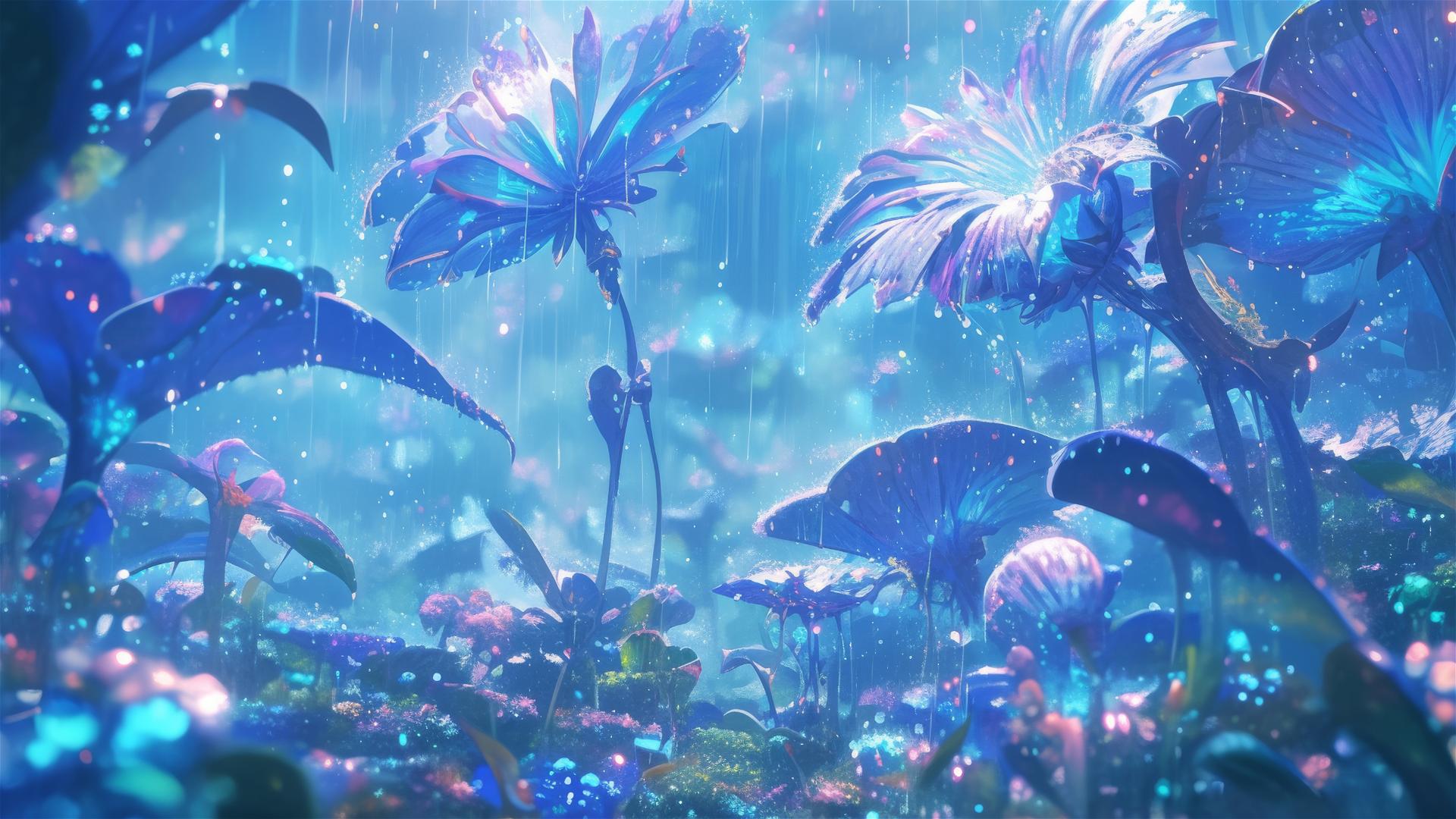 Holographic rain with 3D flora and fauna images