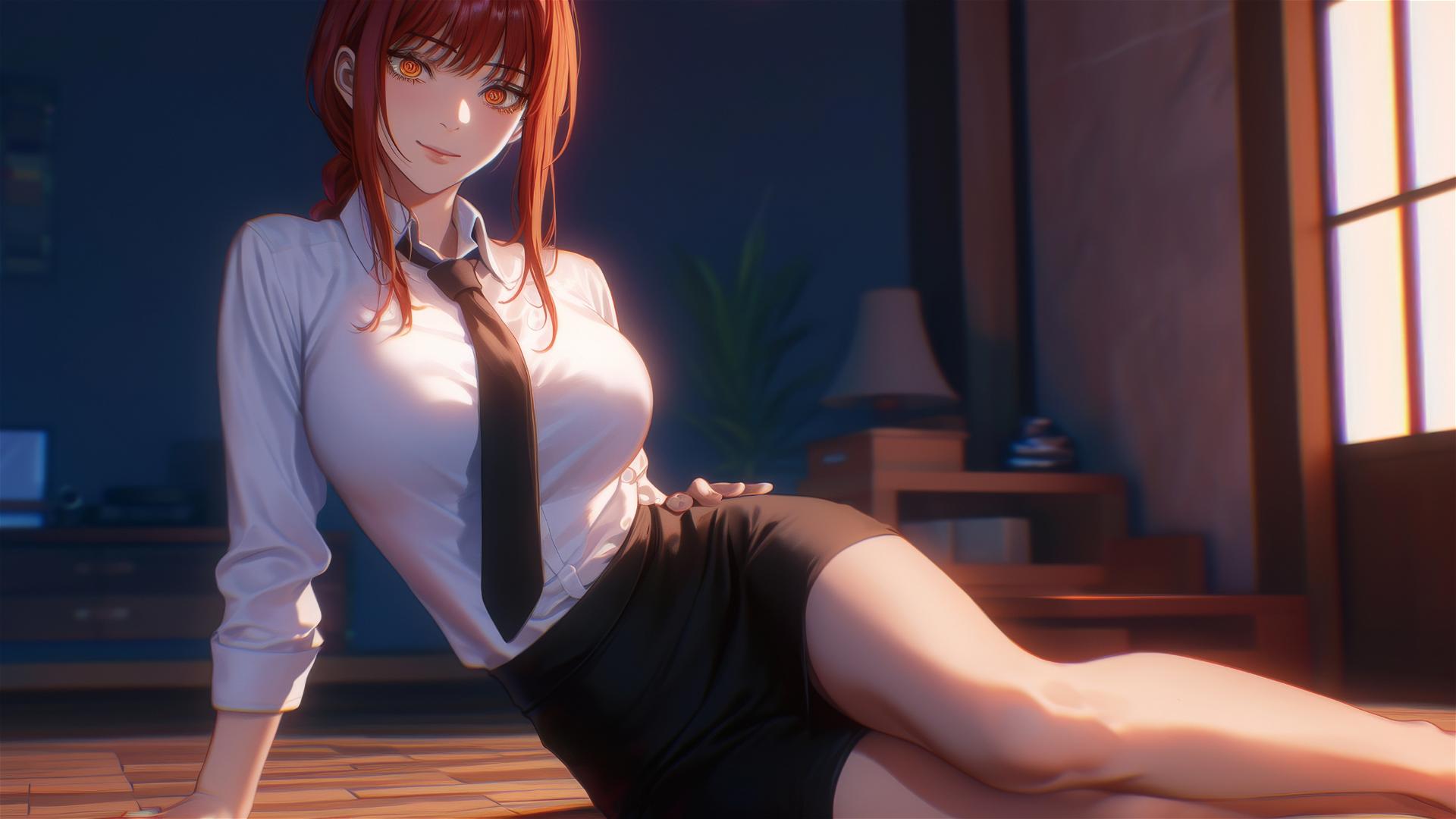 Close-up of Makima's foot from Chainsaw Man, red hair visible