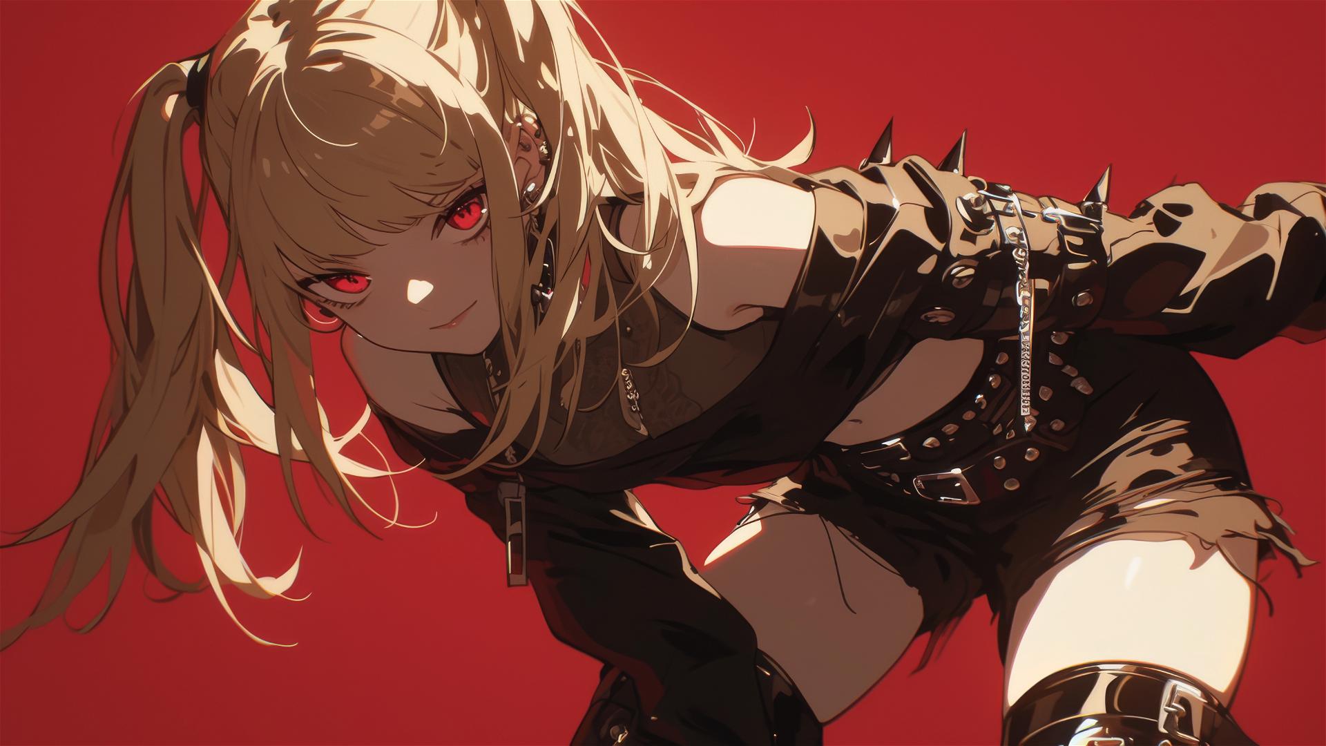 Misa Amane from Death Note with red eyes in dynamic pose