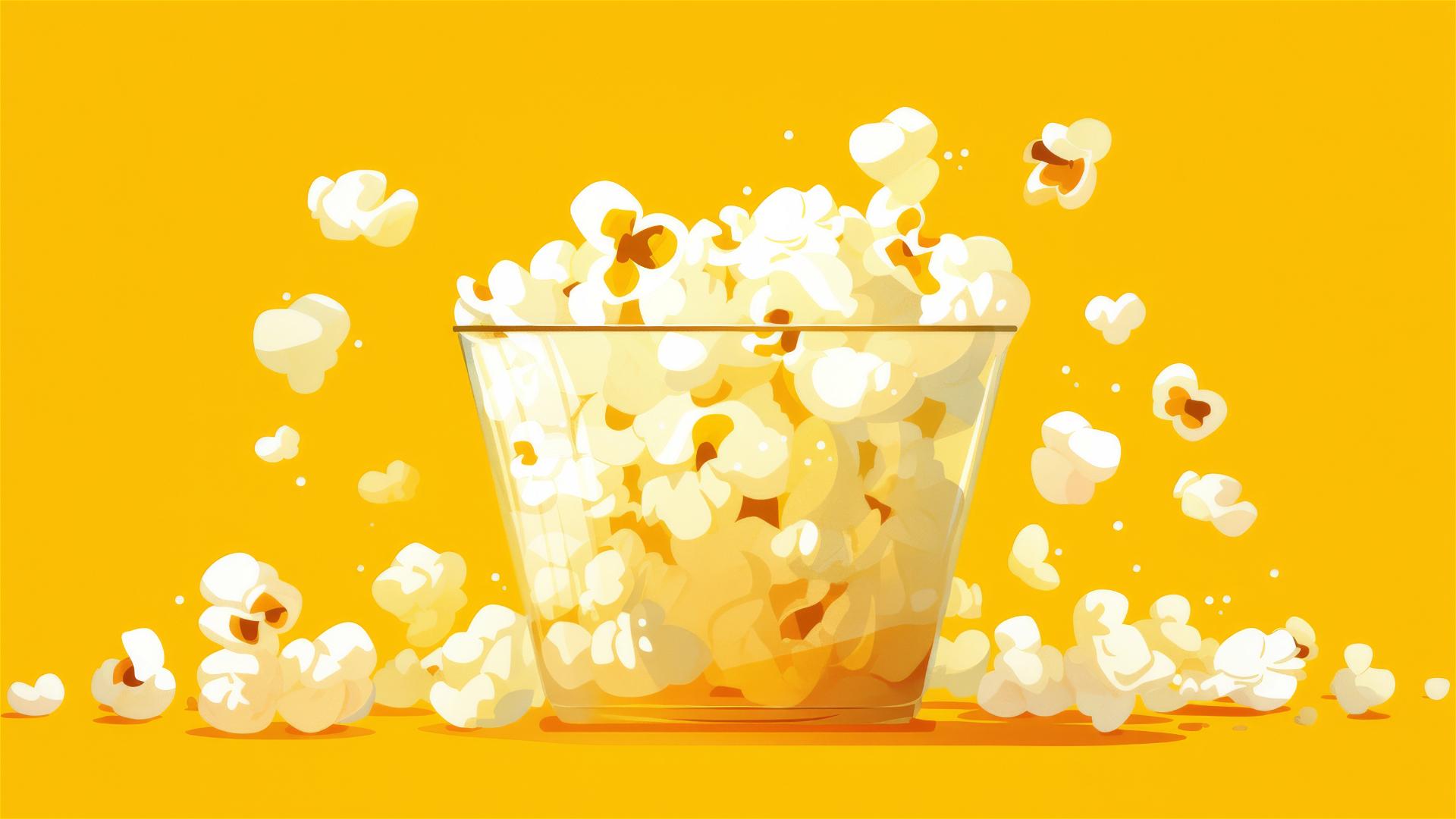 Iconographic flat design of popcorn in bold white and yellow colors