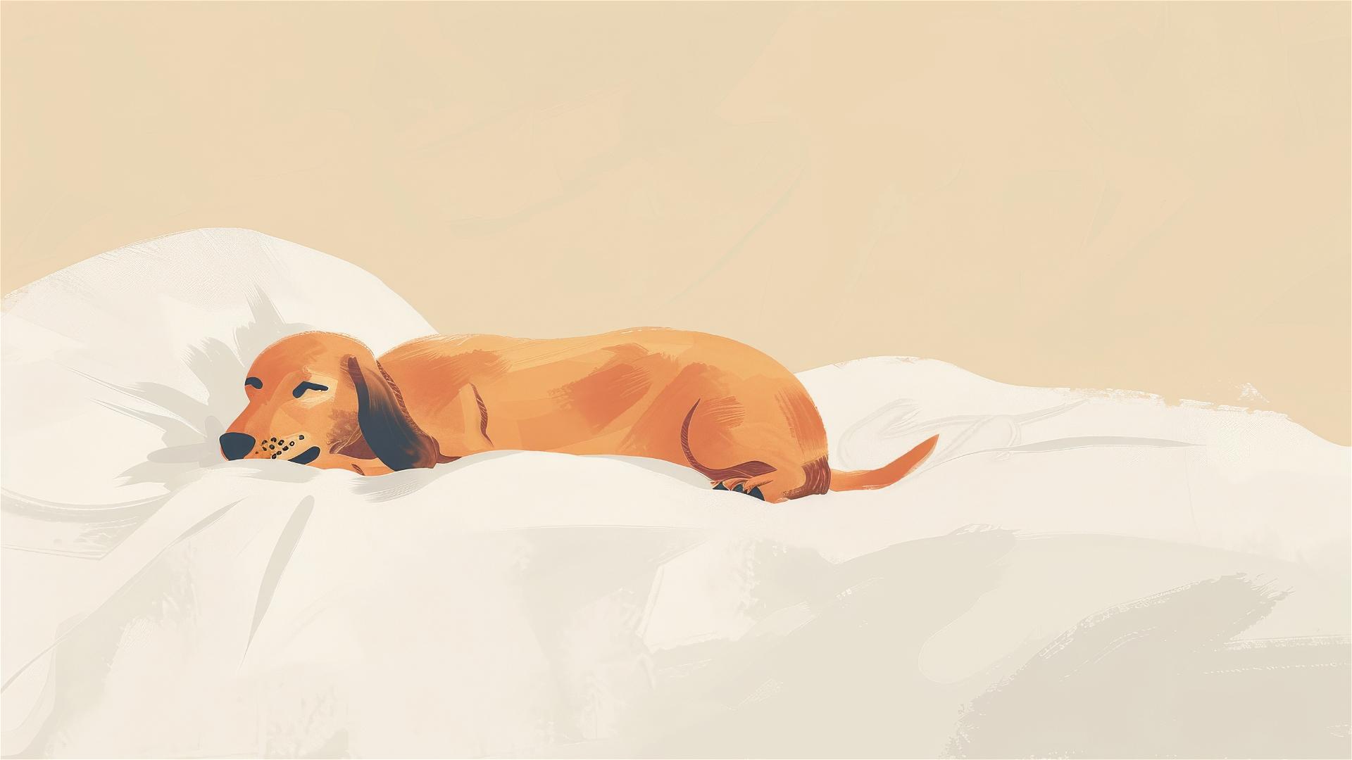Illustration of a joyful Dachshund in an unseen space, conveying comfort in a minimalist style
