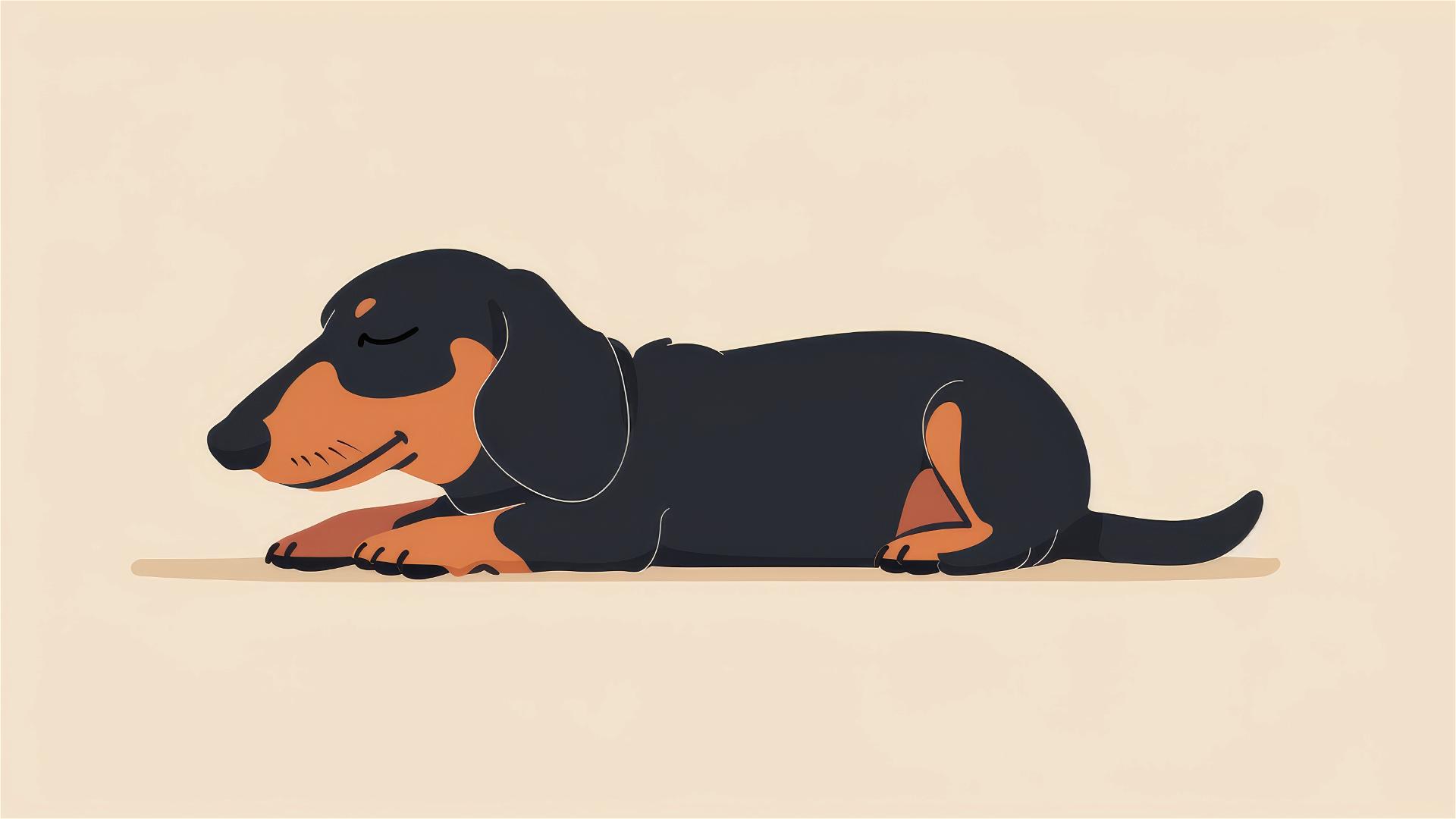 Minimalist illustration of a joyful Dachshund under an invisible space exuding comfort