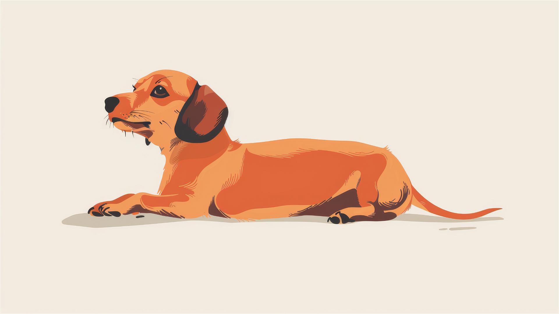 Illustration of a happy Dachshund in an invisible space, minimalist and comfortable vibe