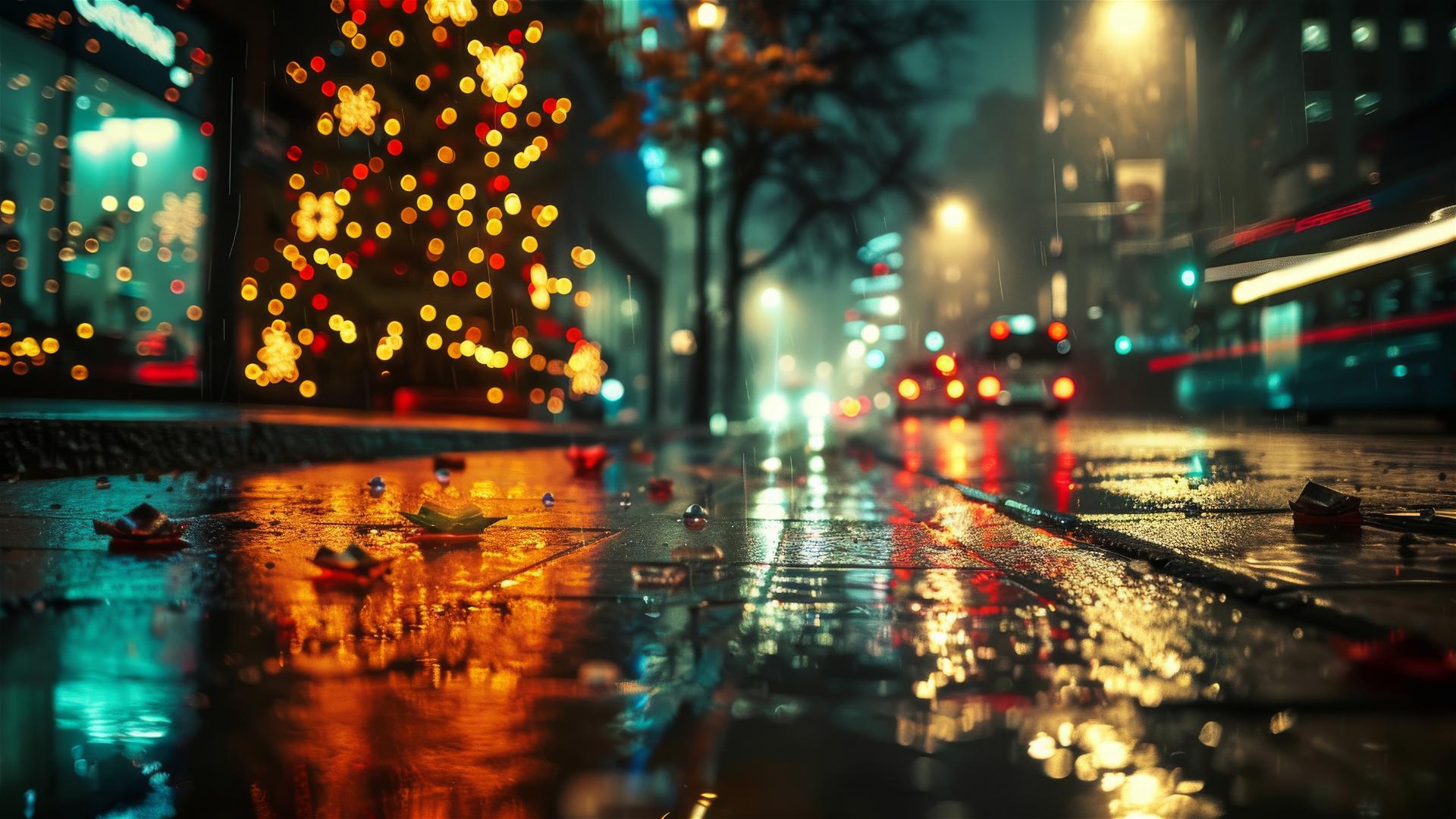 Christmas night with silent street in a modern city