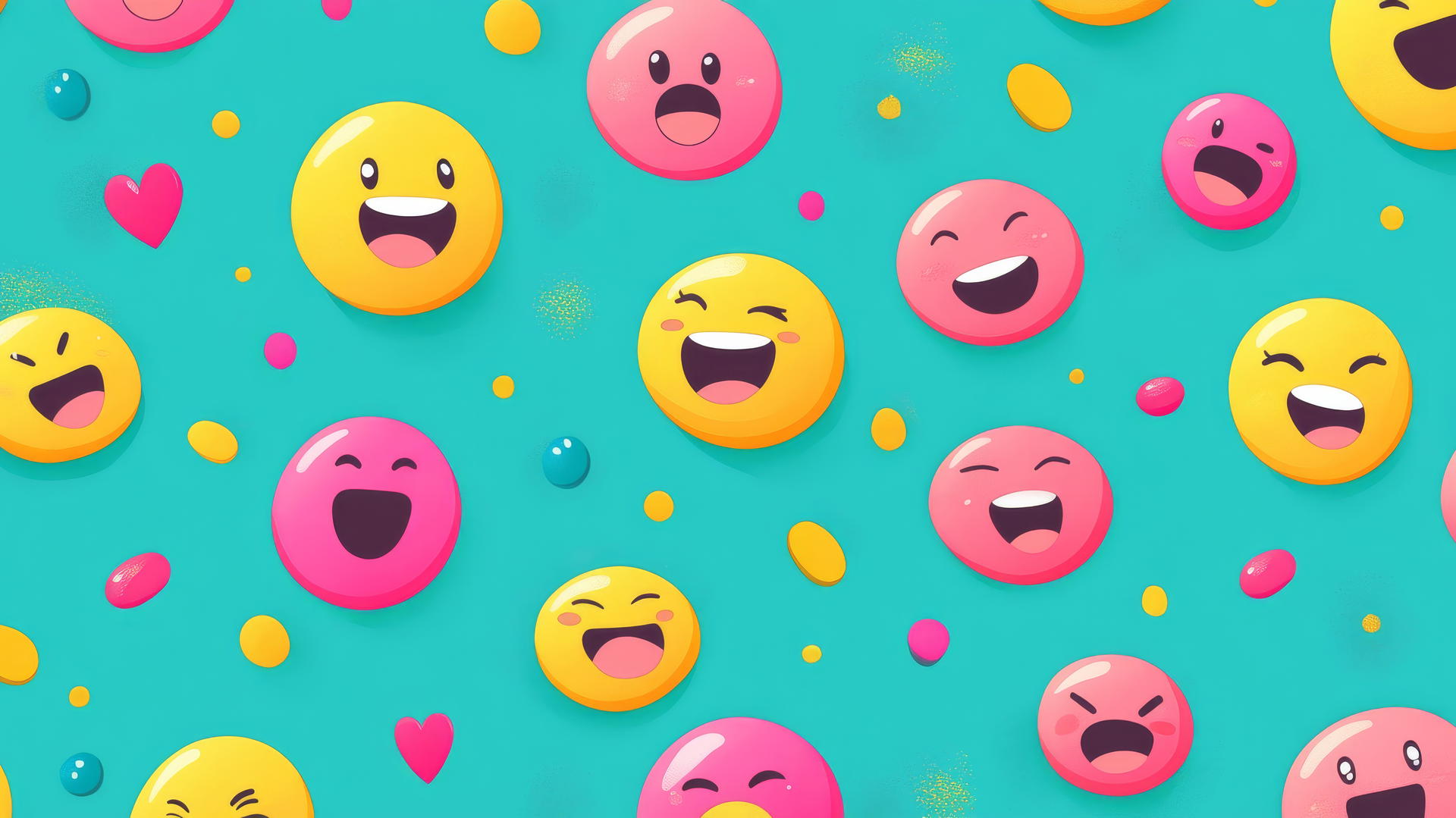 preppy wallpaper with colorful cartoon emoticons on a teal background